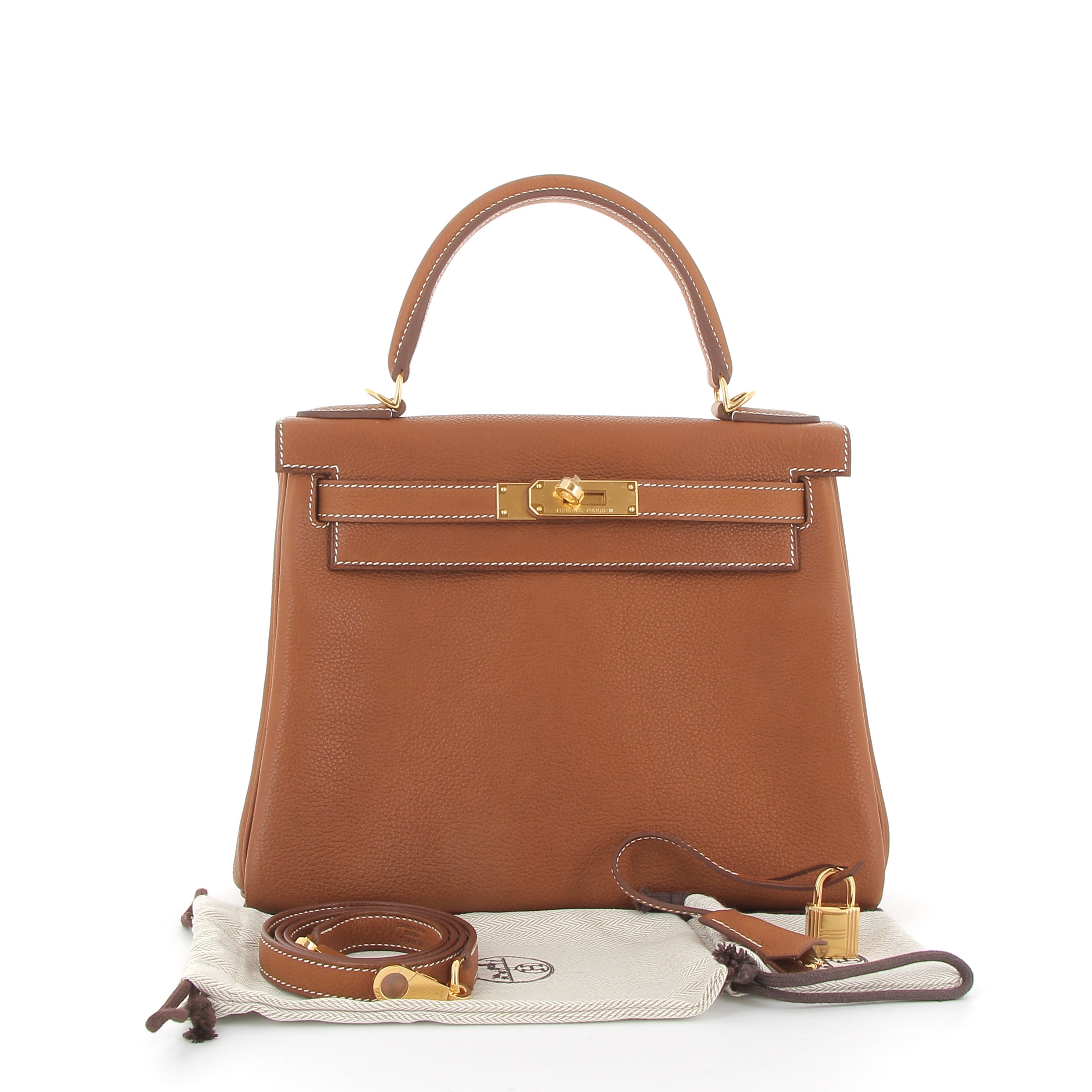 HERMÈS Kelly 28 Faubourg Barenia Fauve Finition Or jaune
