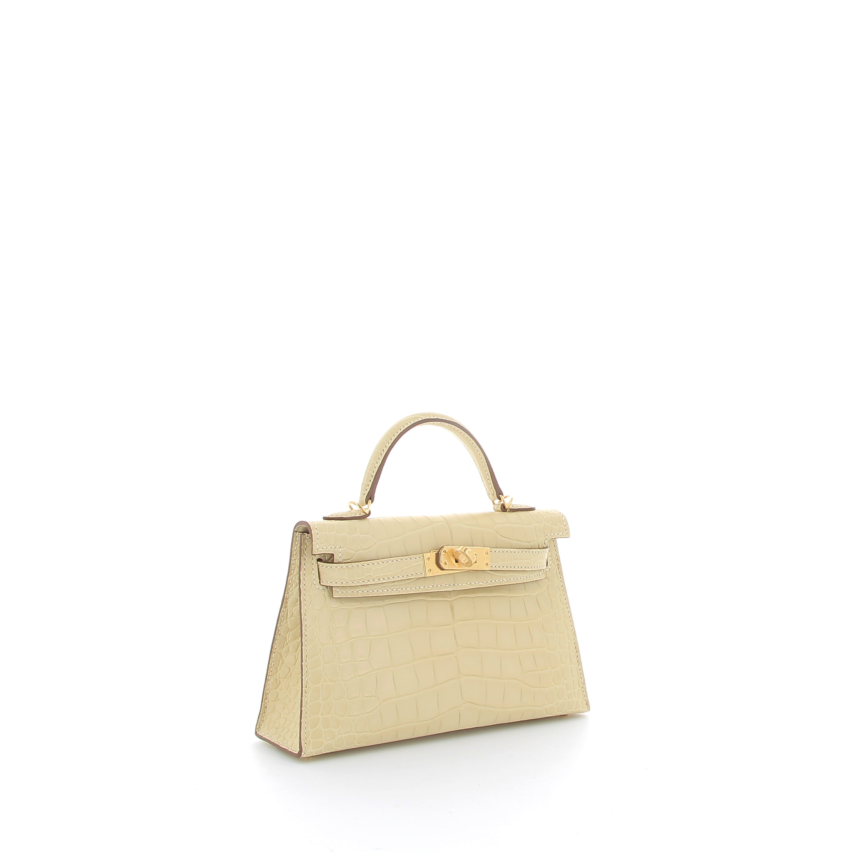 HERMÈS Kelly 20 Vanille Crocodile Finition Or Jaune