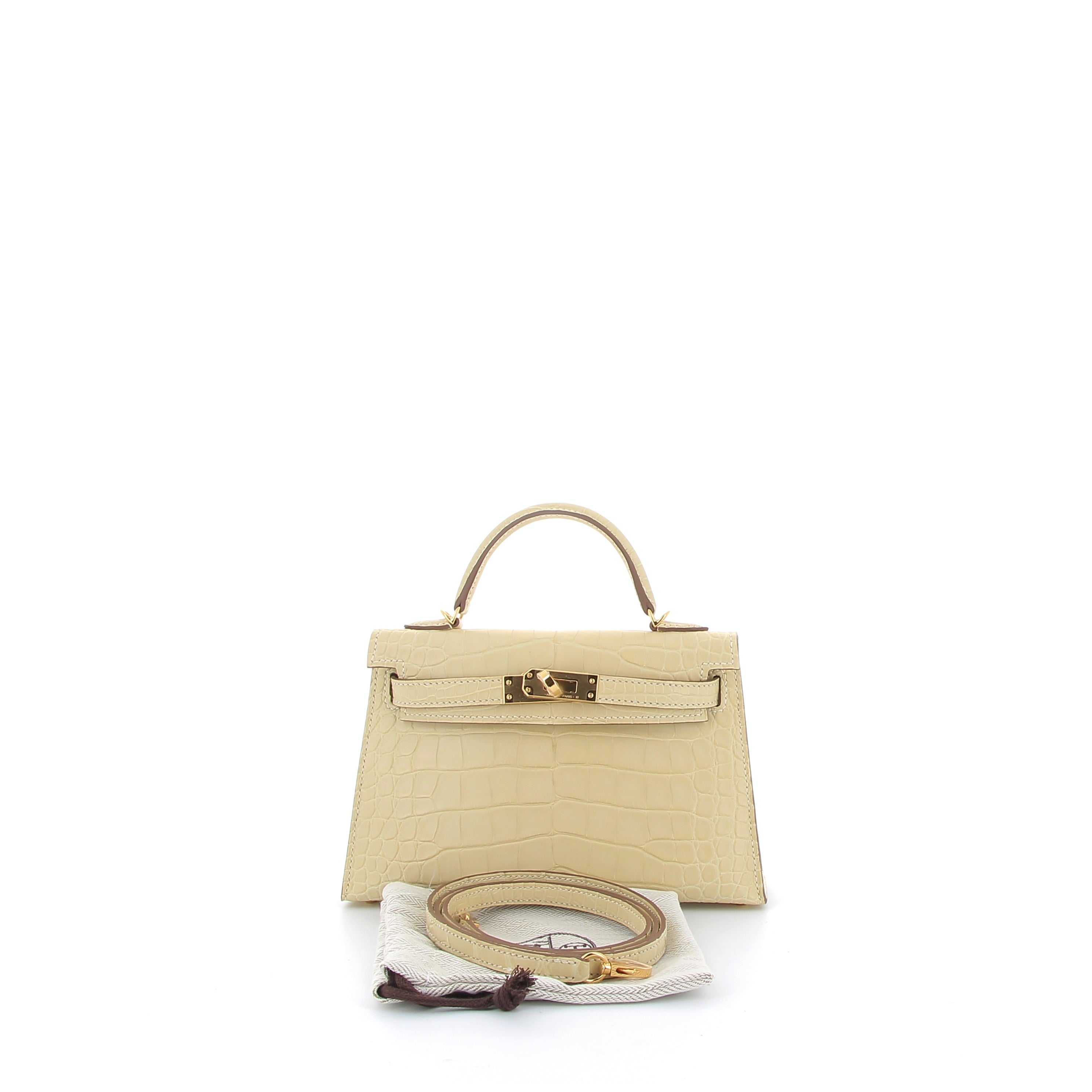 HERMÈS Kelly 20 Vanille Crocodile Finition Or Jaune