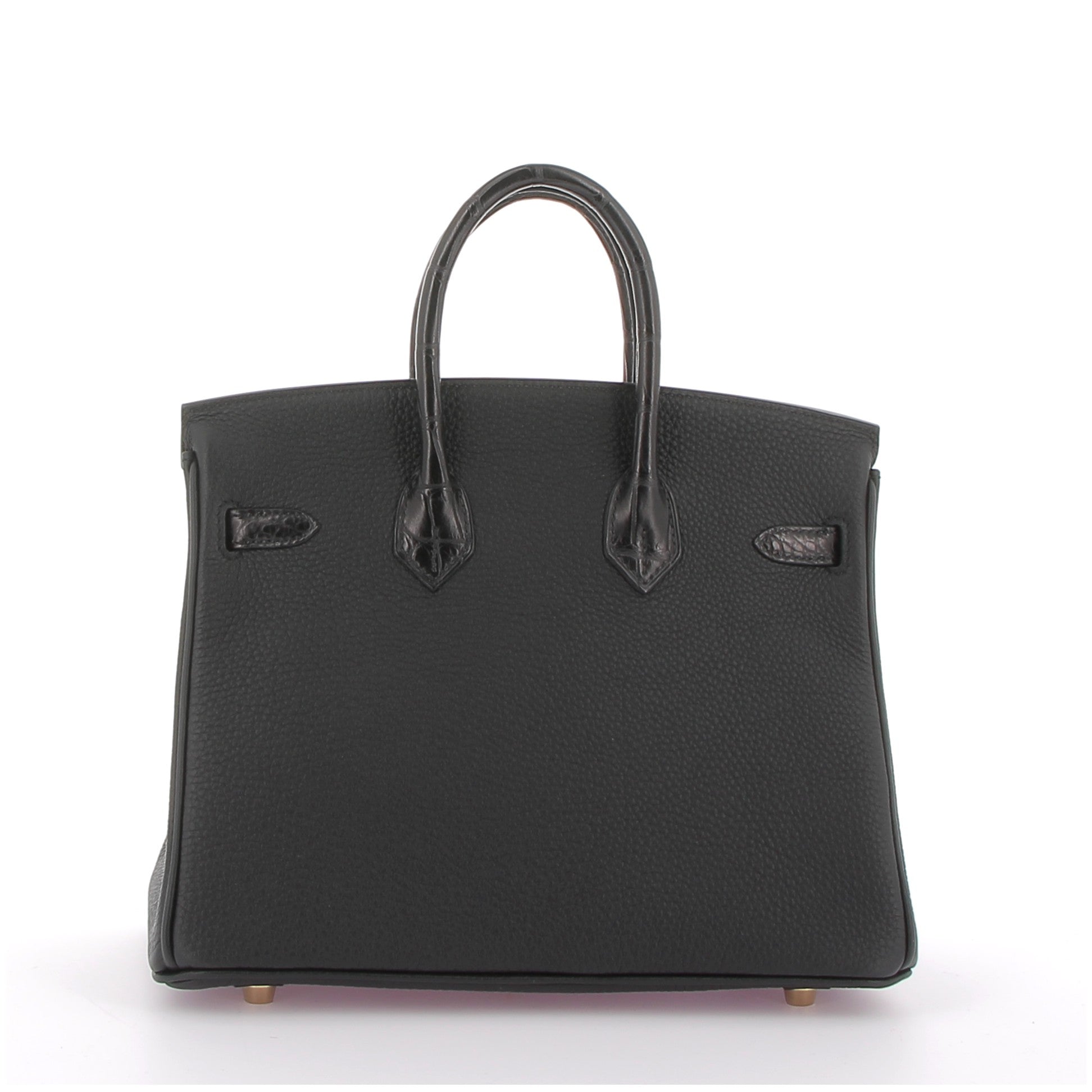 HERMES Birkin 25 Touch Noir Togo / Crocodile Finition Or Jaune