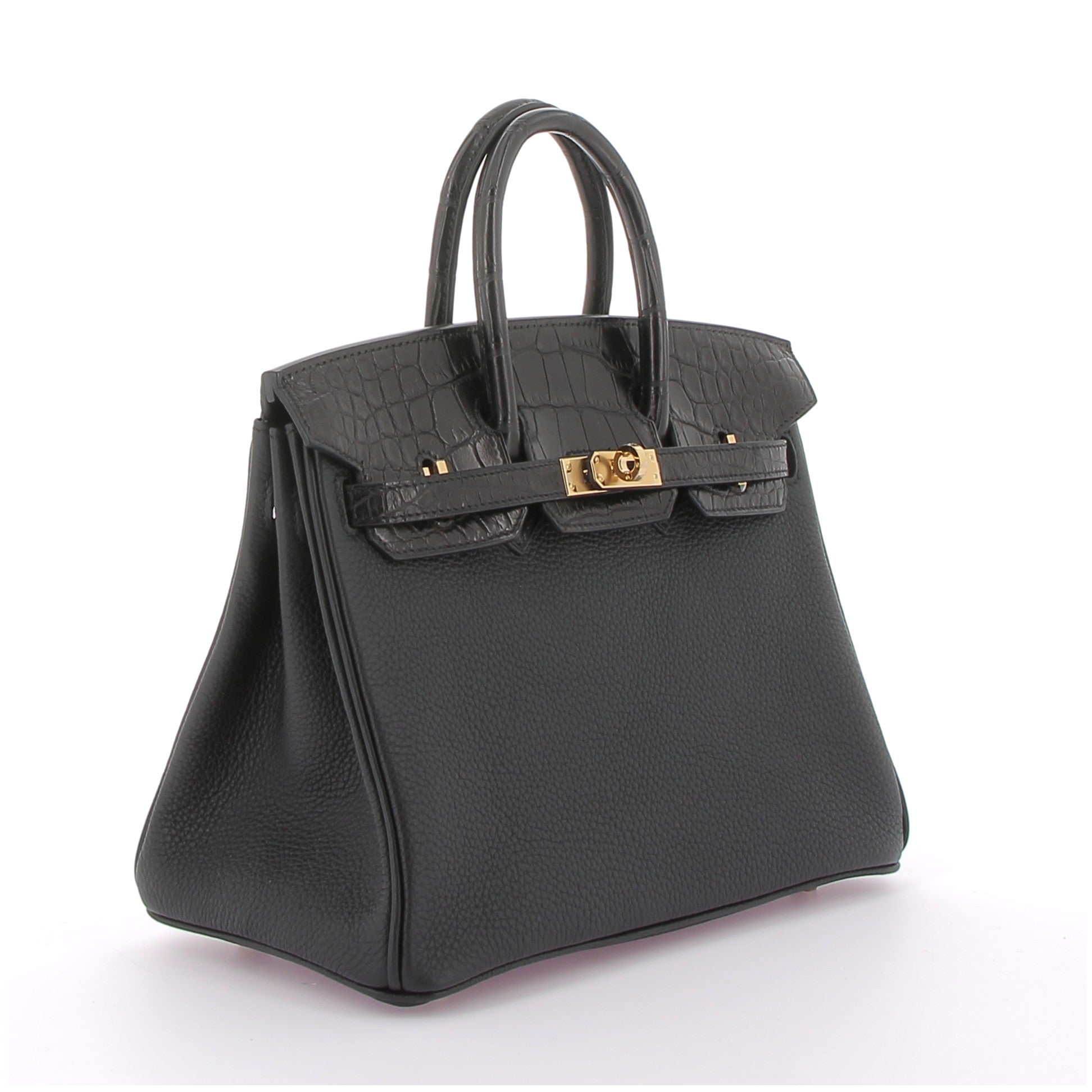HERMES Birkin 25 Touch Noir Togo / Crocodile Finition Or Jaune