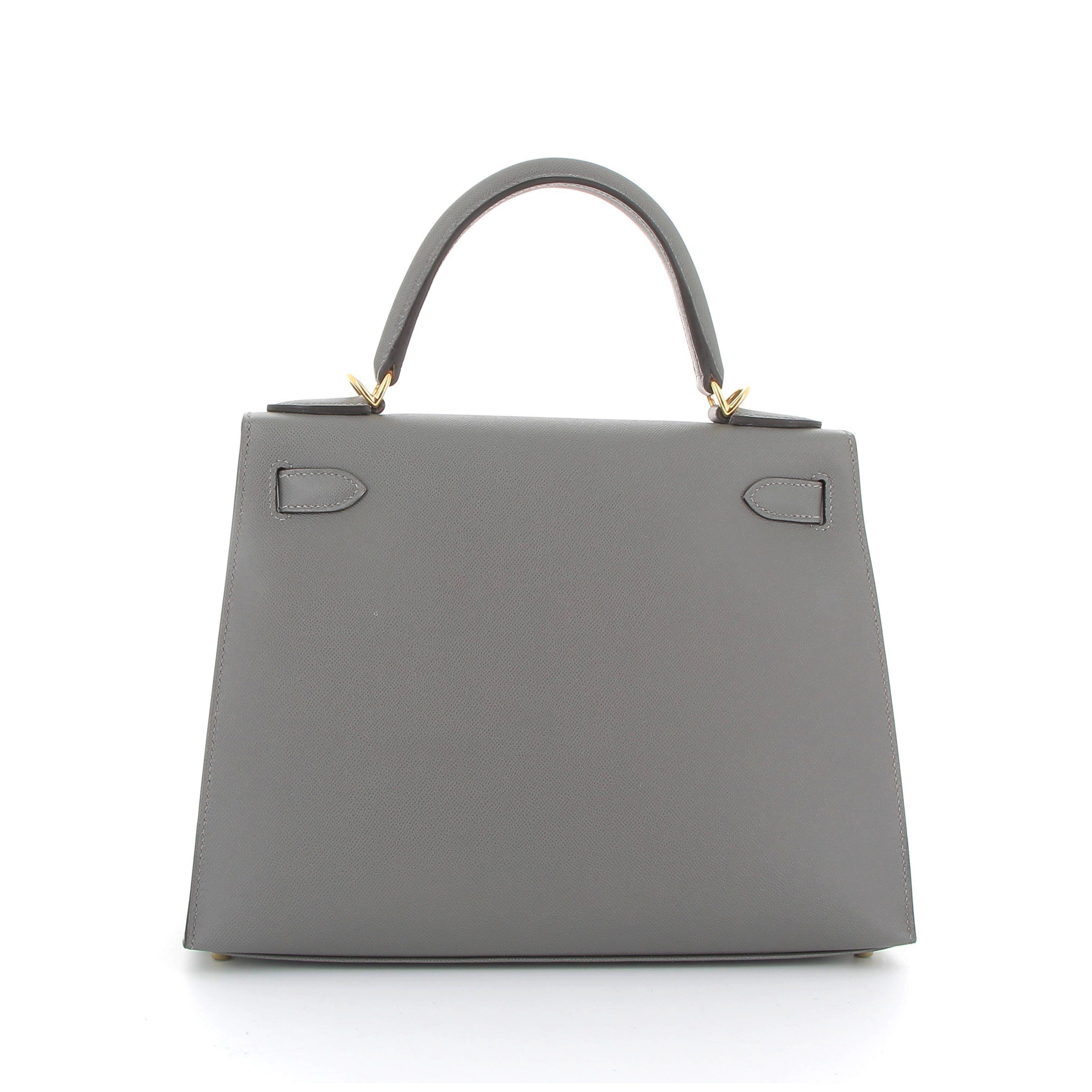 HERMÈS Kelly 28 Gris Meyer Veau Madame Finition Or jaune