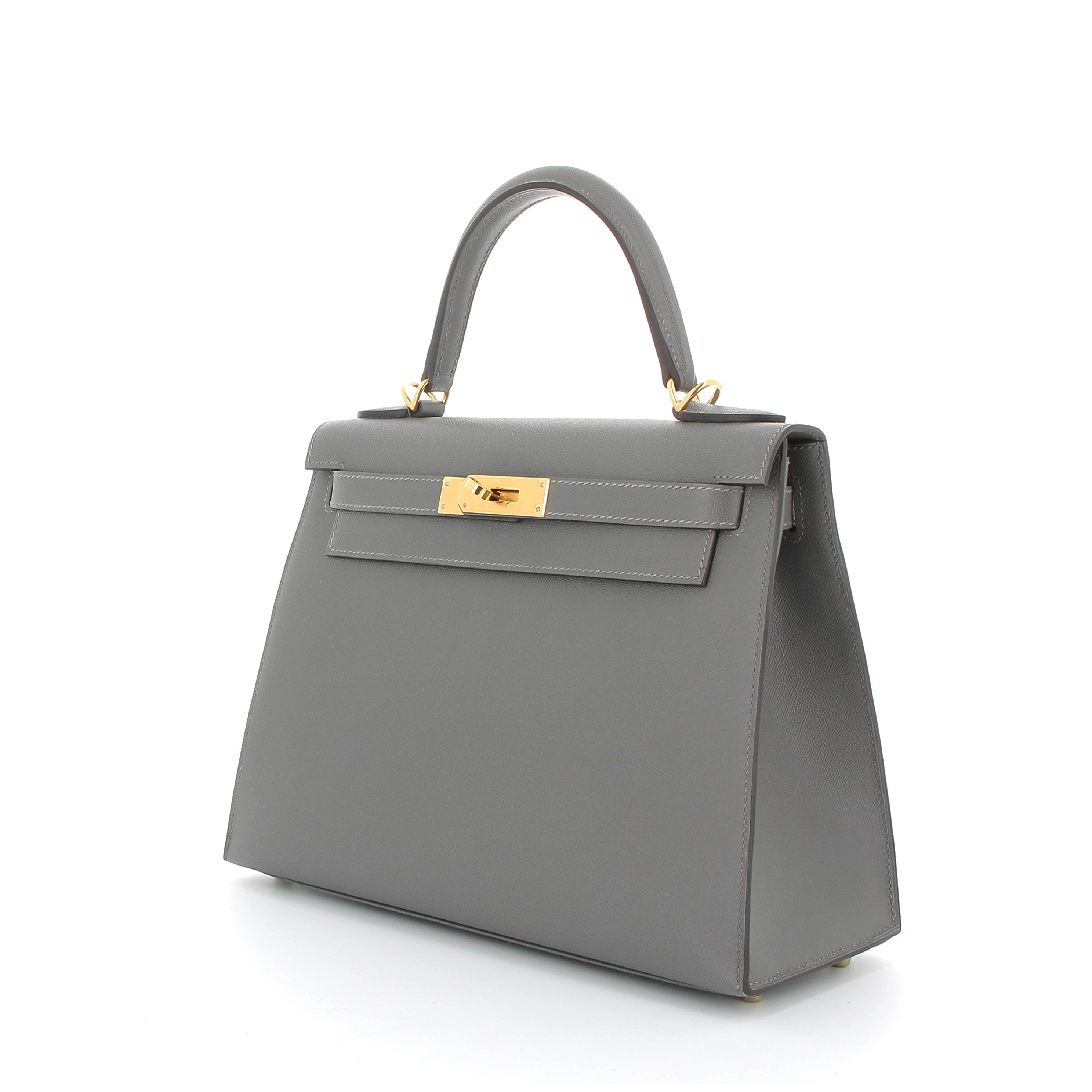HERMÈS Kelly 28 Gris Meyer Veau Madame Finition Or jaune