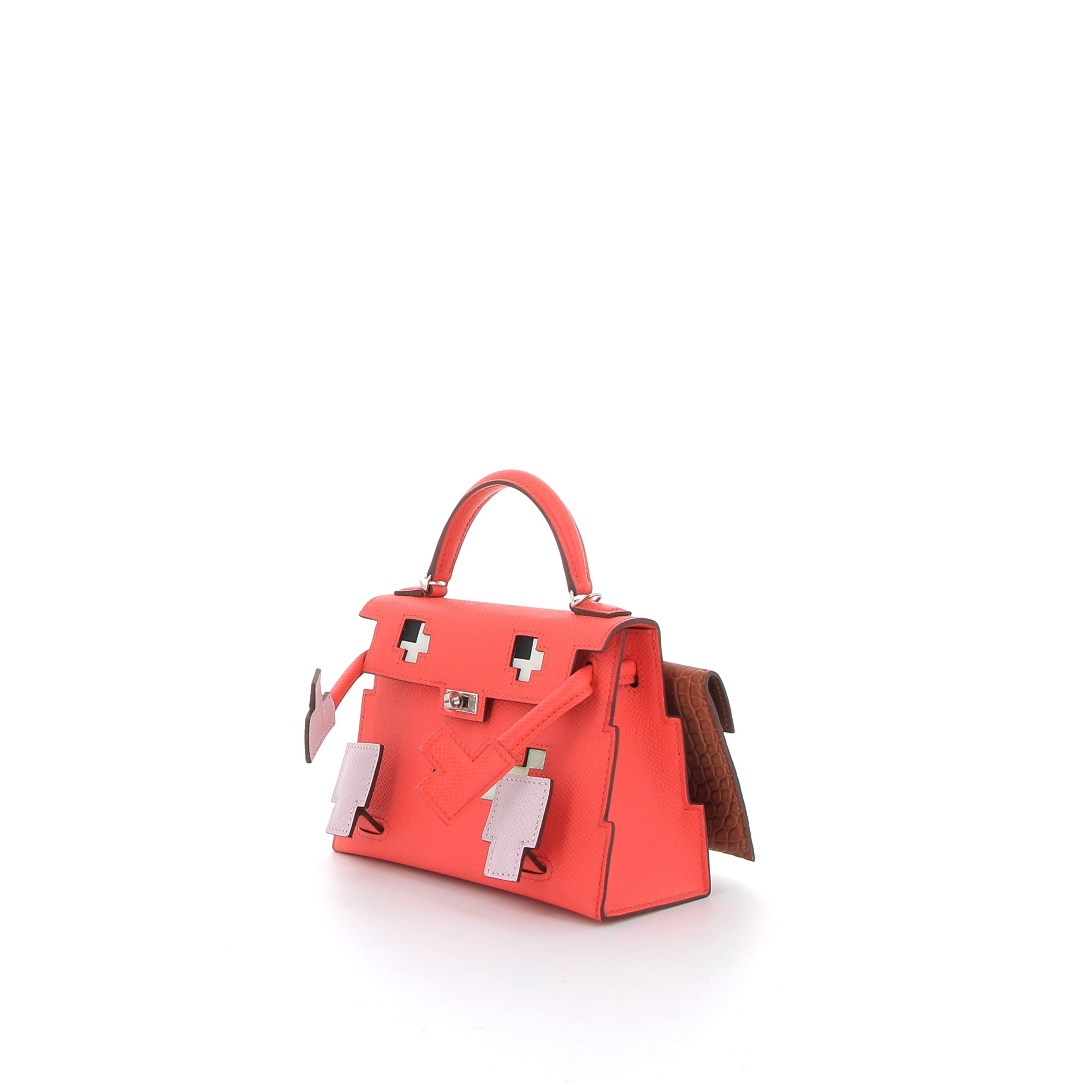 HERMES Kelly Doll Picto Cuir Epsom et Crocodile Finition Palladié