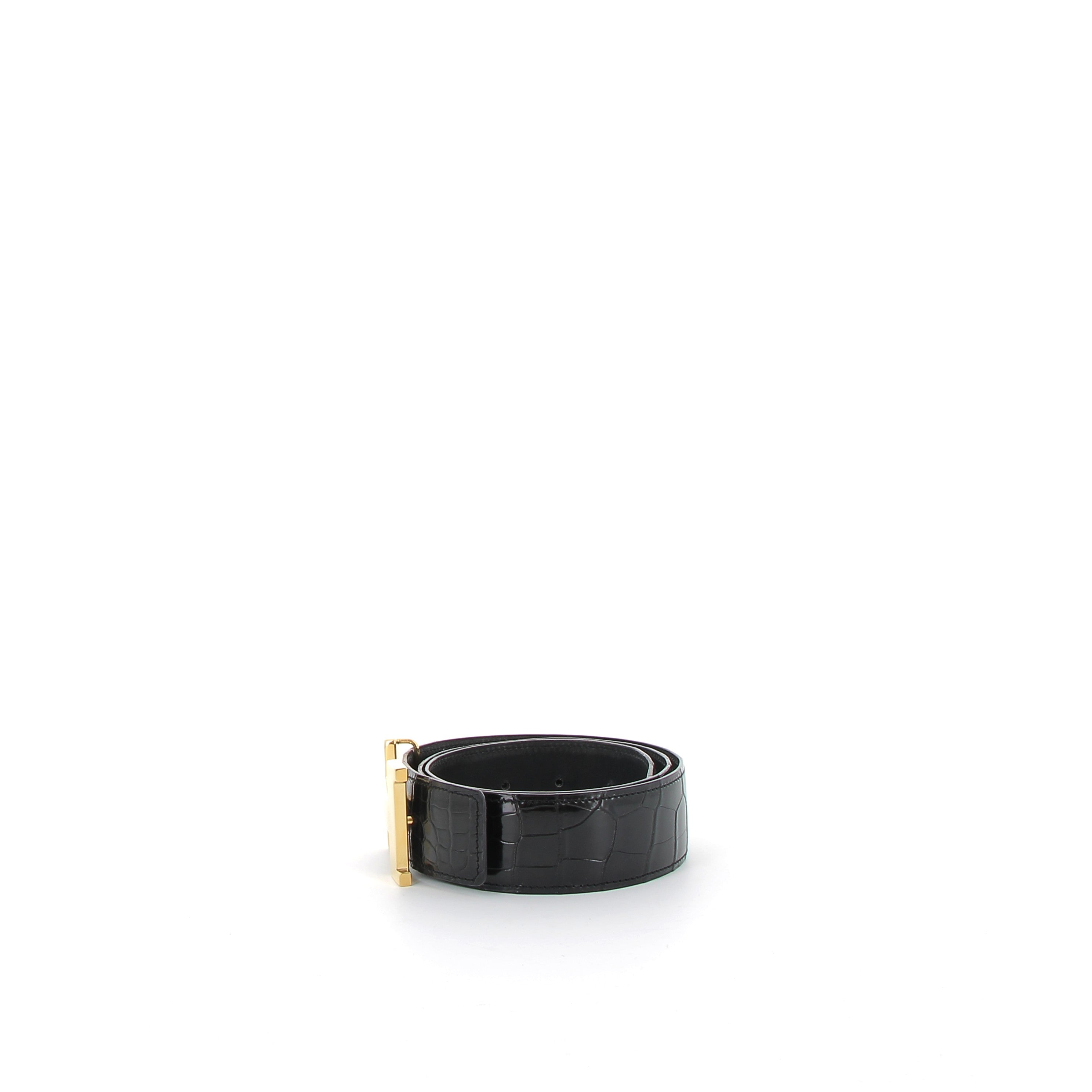 HERMÈS Ceinture Crocodile Noir finition dorée