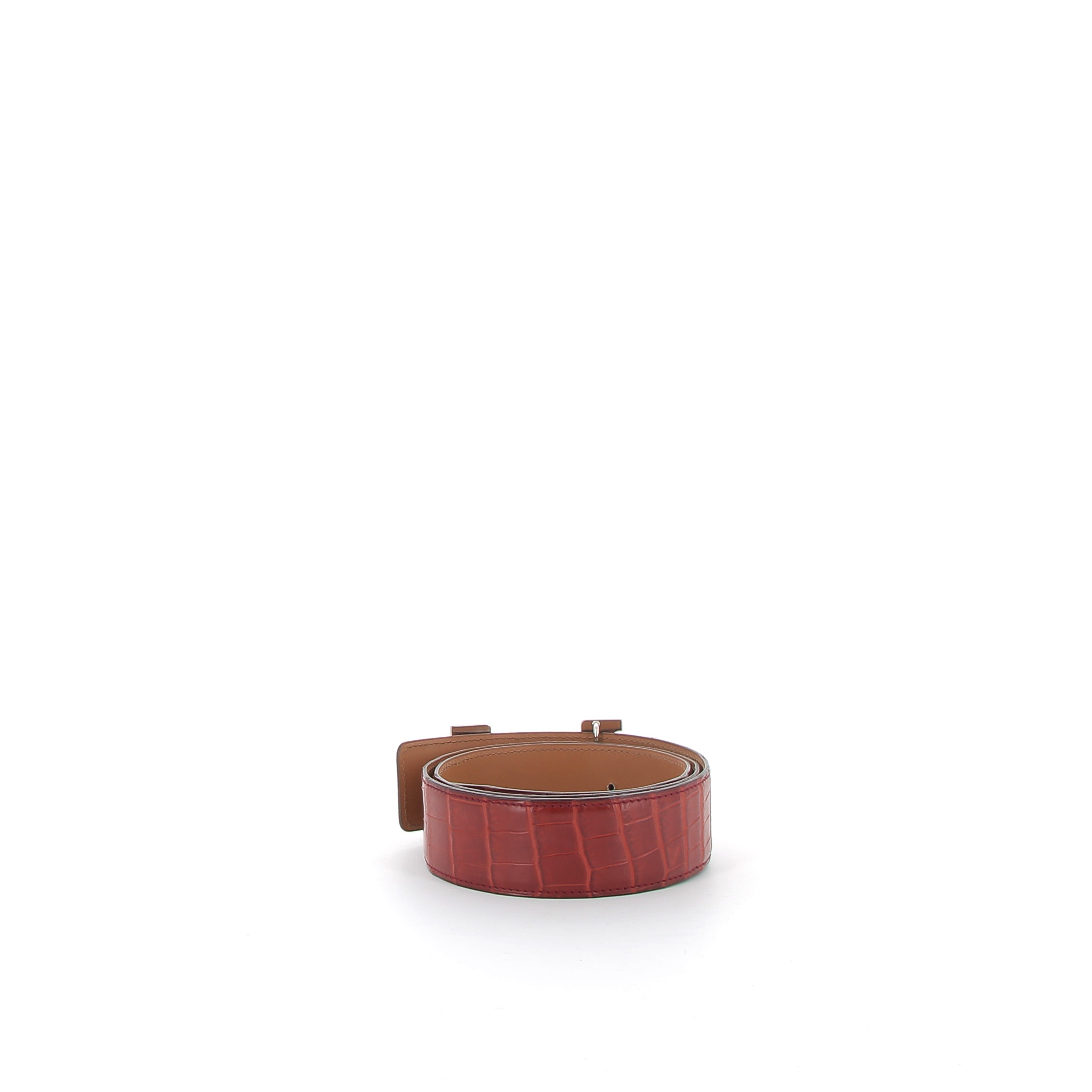 HERMÈS Ceinture Crocodile Bordeaux finition palladium