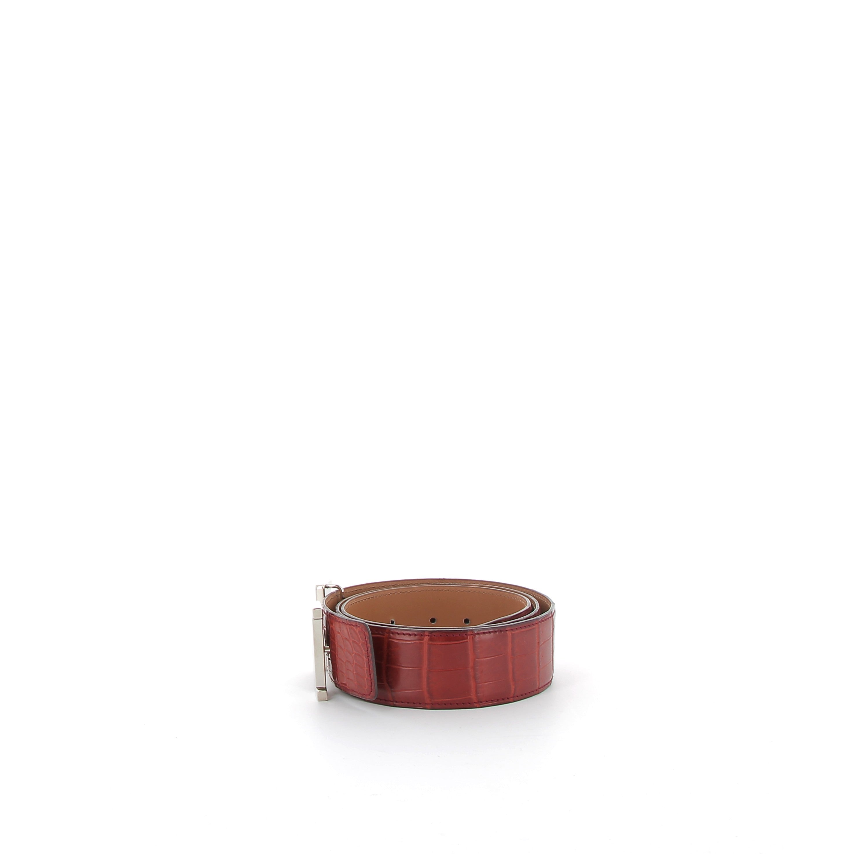 HERMÈS Ceinture Crocodile Bordeaux finition palladium