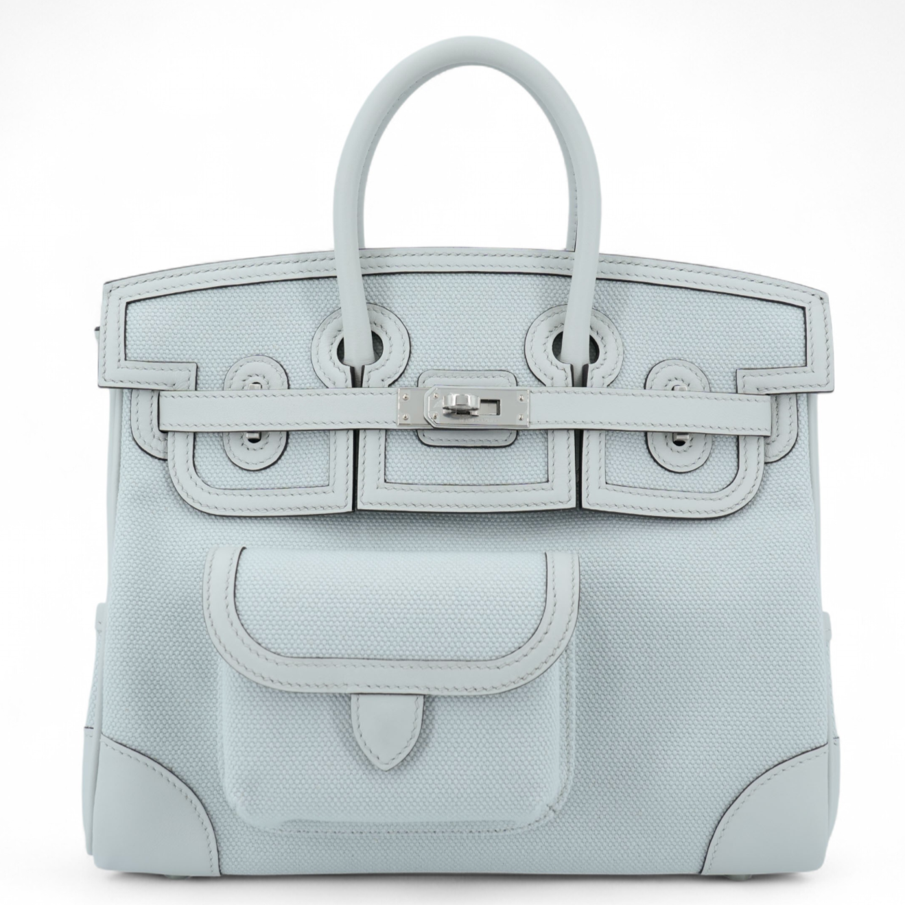 HERMES Birkin Cargo 25 Gris Platine Toile Cuir Swift Finition Palladié