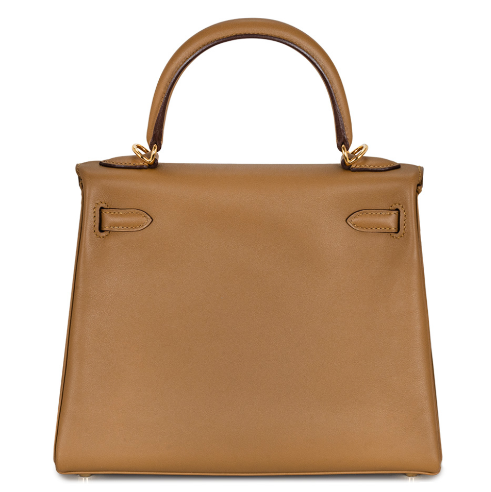 HERMES Kelly 25 Bronze Doré Cuir Swift Finition Or Jaune