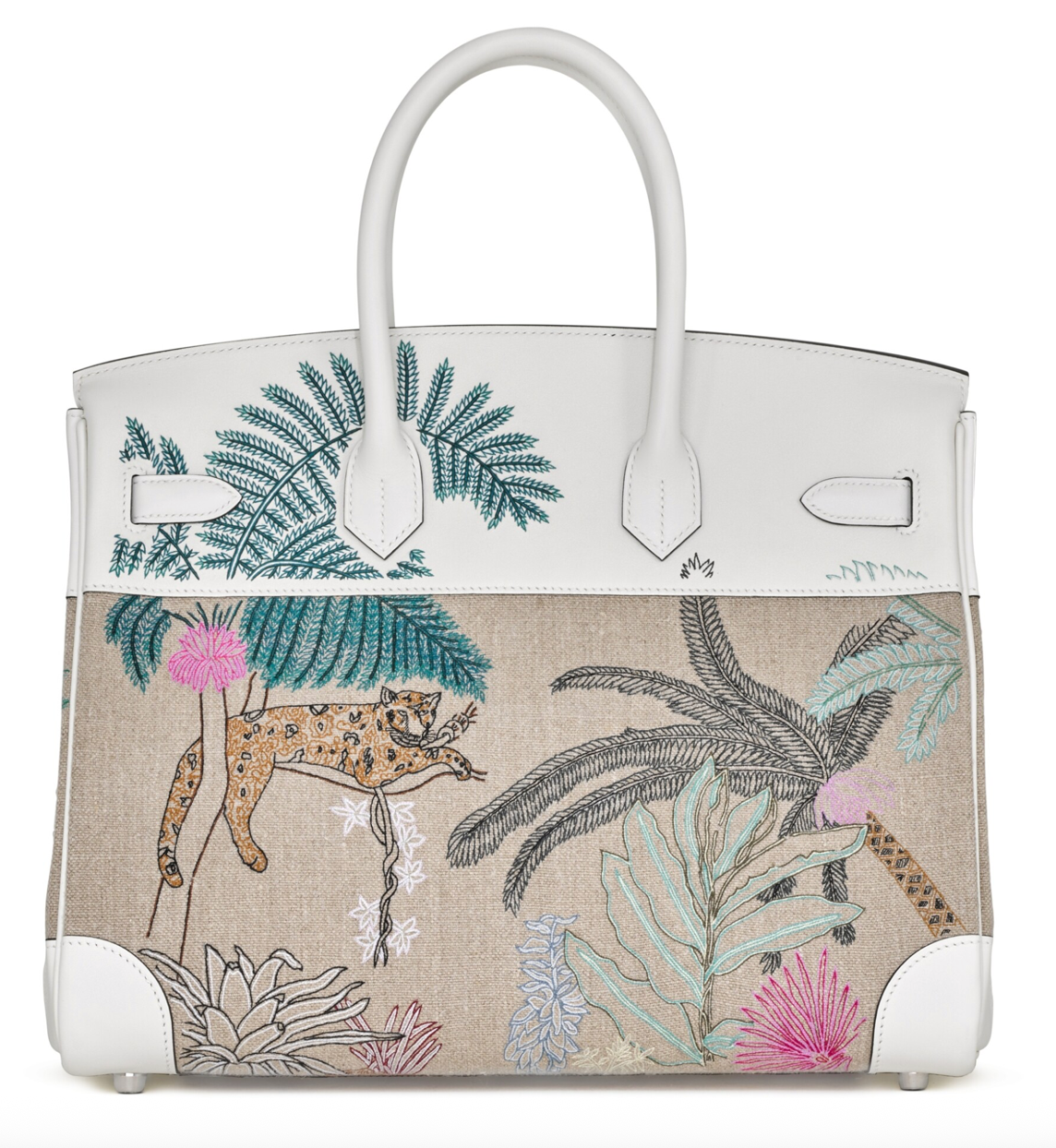 HERMES Edition Limitée Birkin 35 Faubourg Torpical Blanc/Beige Cuir Swift/Toile Finition Palladié