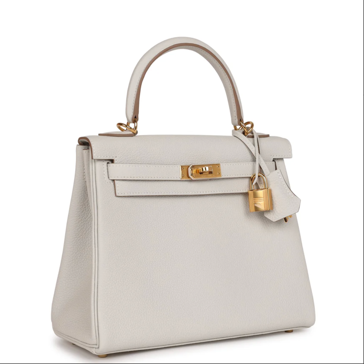 HERMES Kelly 25 Gris Pale Cuir Togo Finition Or Jaune