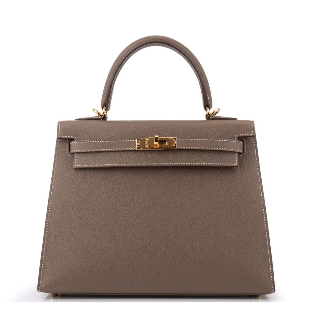 HERMES Kelly 25 Etoupe Cuir Epsom Finition Or Jaune