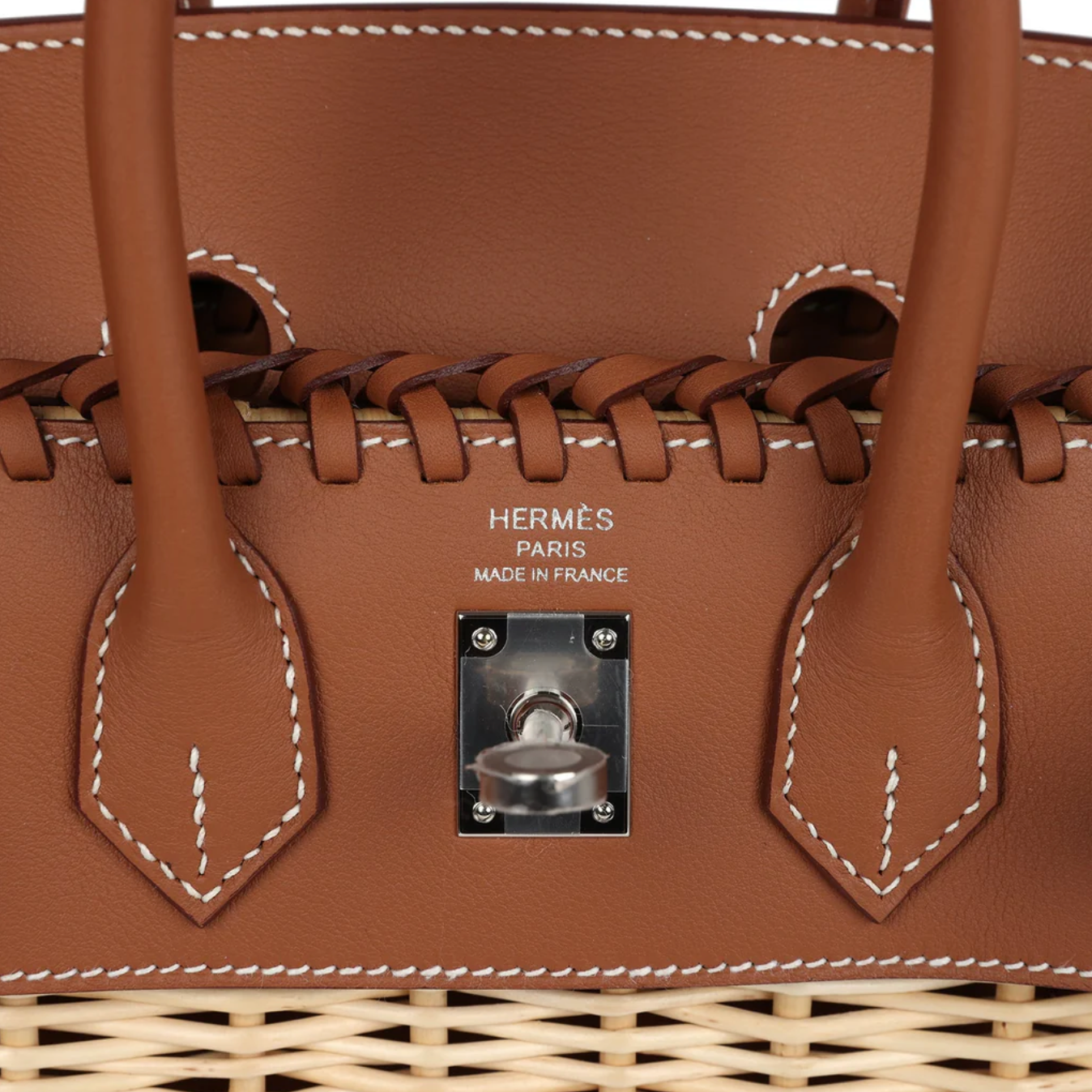 HERMES Birkin 25 Picnic Gold Cuir Swift/Osier Rayé Finition Palladié