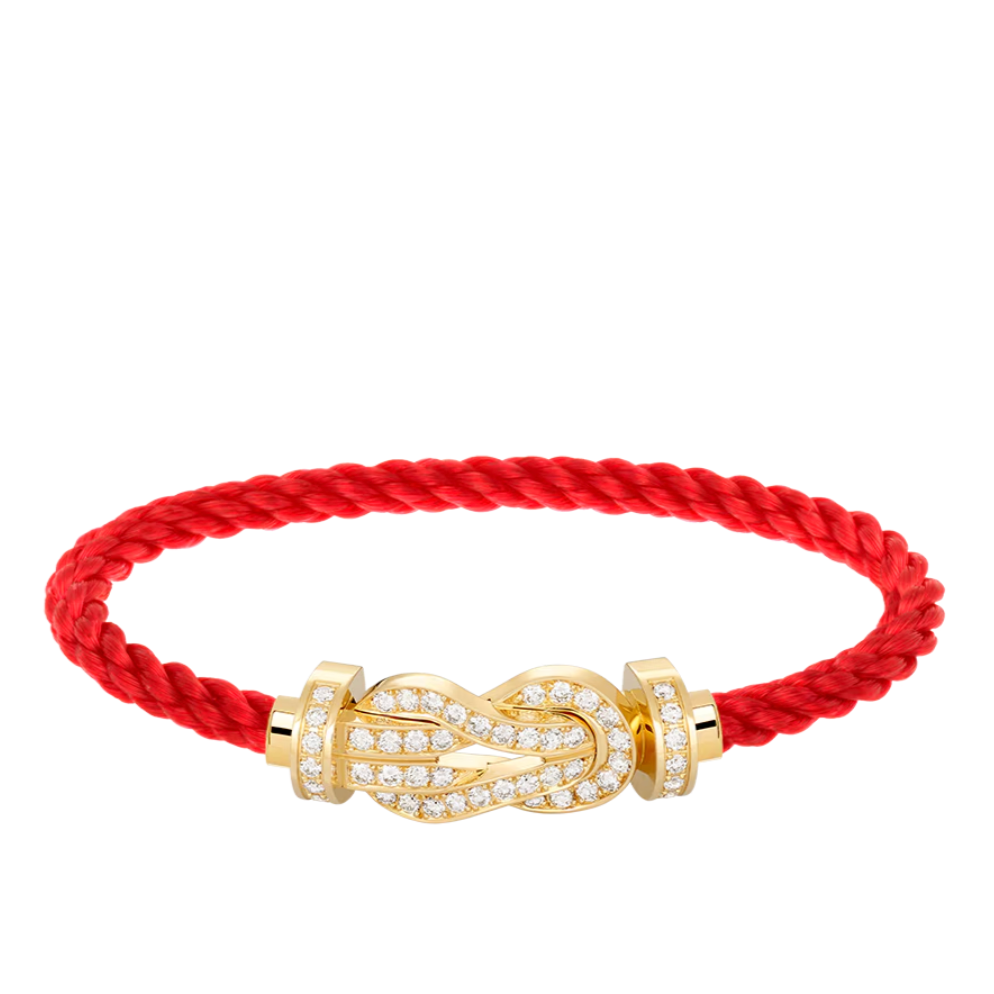 FRED Bracelet Chance Infinie Bracelet Blanc et Rouge Finition Or Jaune Pavé de Diamants