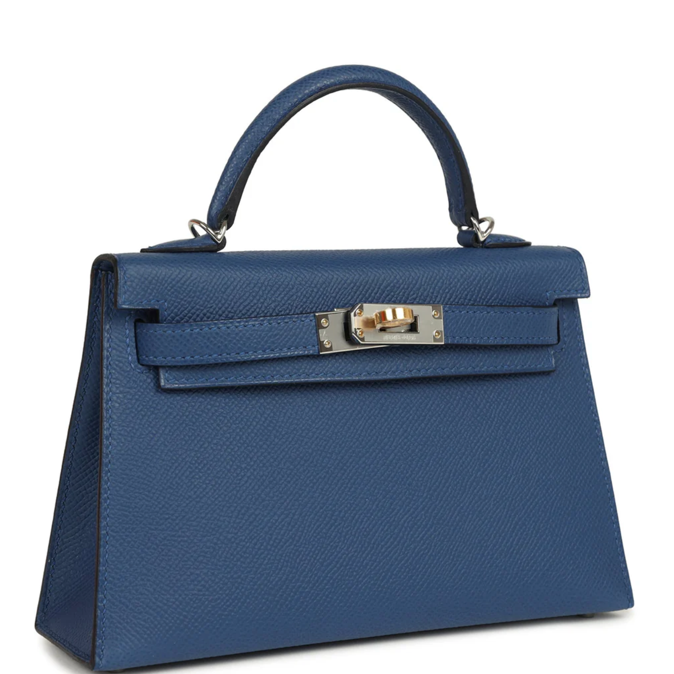 HERMES Kelly 20 Bleu Tie Cuir Epsom Finition Electrum