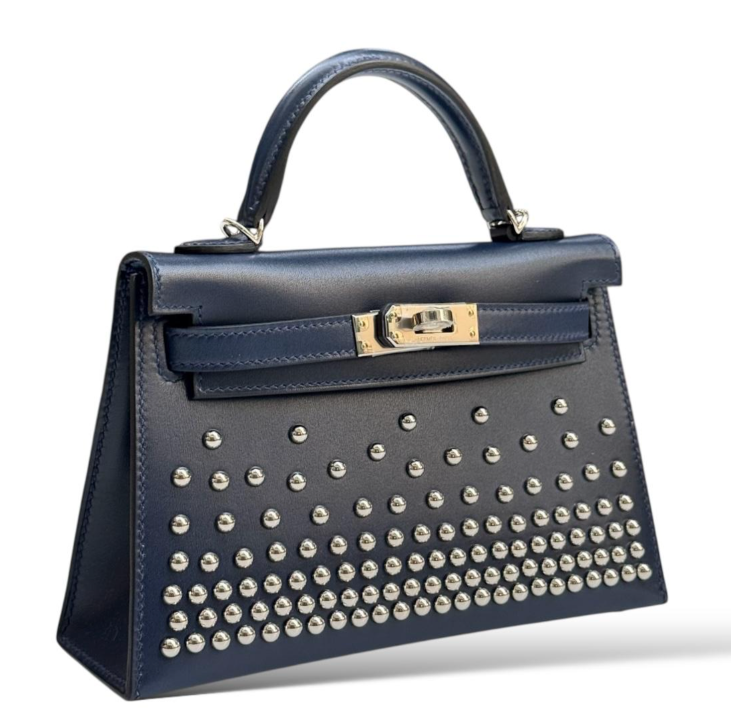 HERMES Kelly 20 Cloute Bleu Abysse Cuir Box Finition Palladié