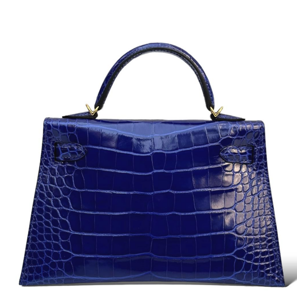 HERMÈS Kelly 20 Bleu Électrique Shiny Crocodile