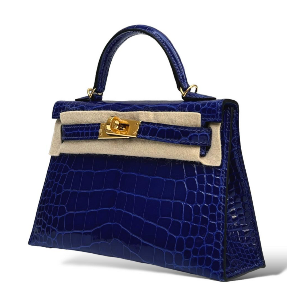 HERMÈS Kelly 20 Bleu Électrique Shiny Crocodile