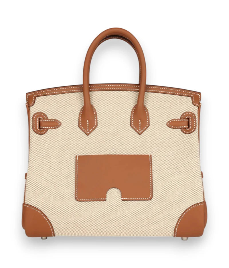 HERMES Birkin 25 Cargo Ecru / Gold Toile & Swift Finition Palladié