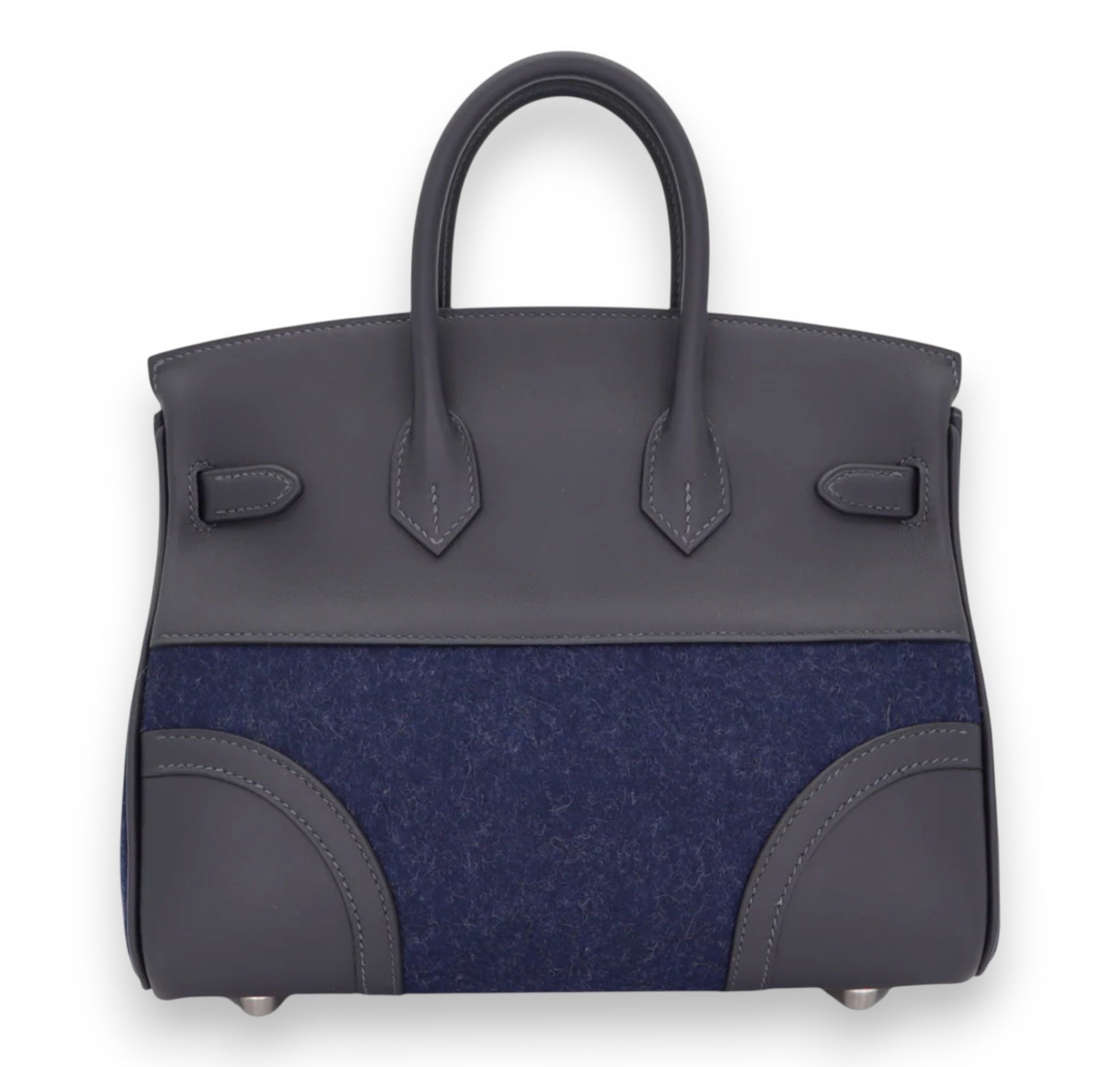 HERMES Birkin 25 "Go team" Caban Swift / Bleu Nuit Feutre Finition Palladié