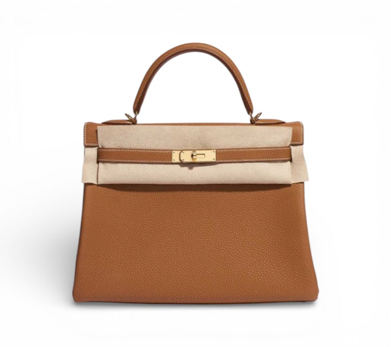 HERMES Kelly 32 Gold Cuir Togo Finition Or Jaune