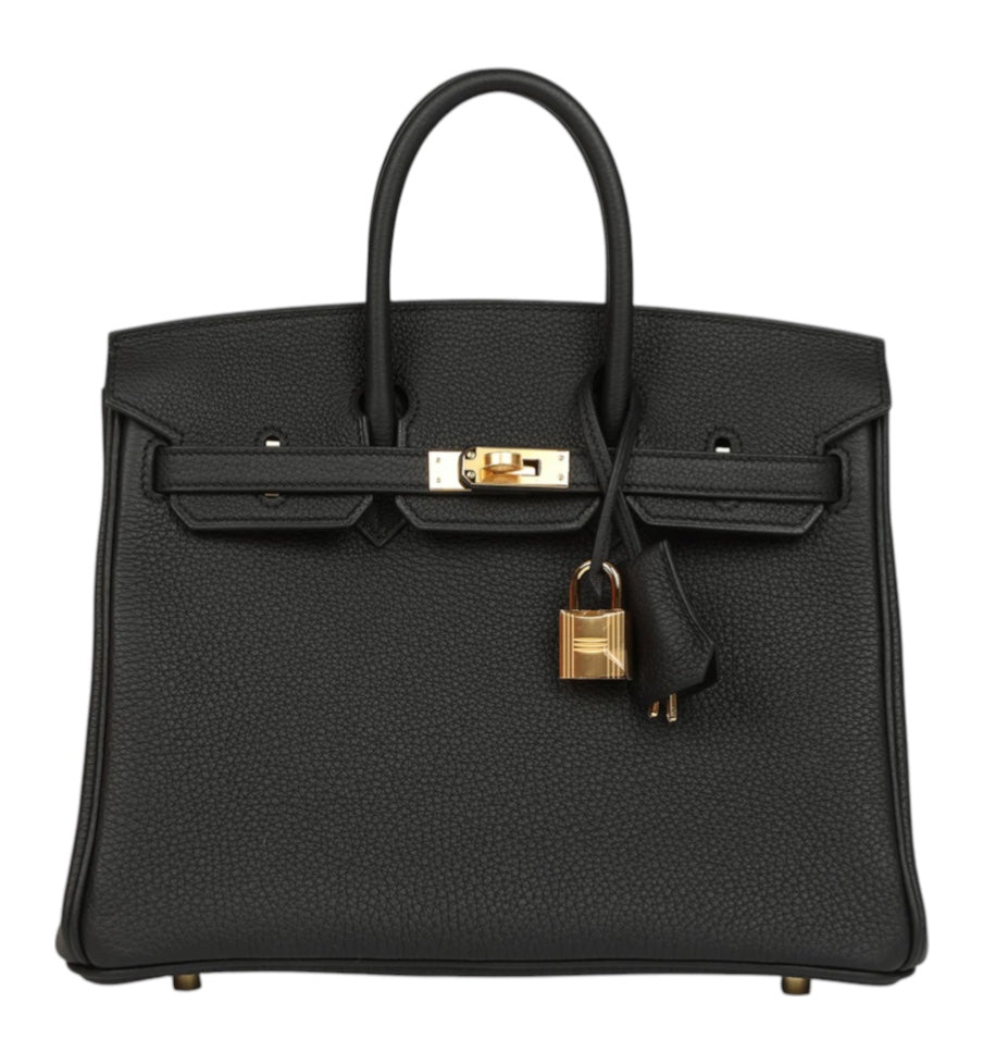 HERMES Birkin 25 Noir Togo Finition Or Jaune