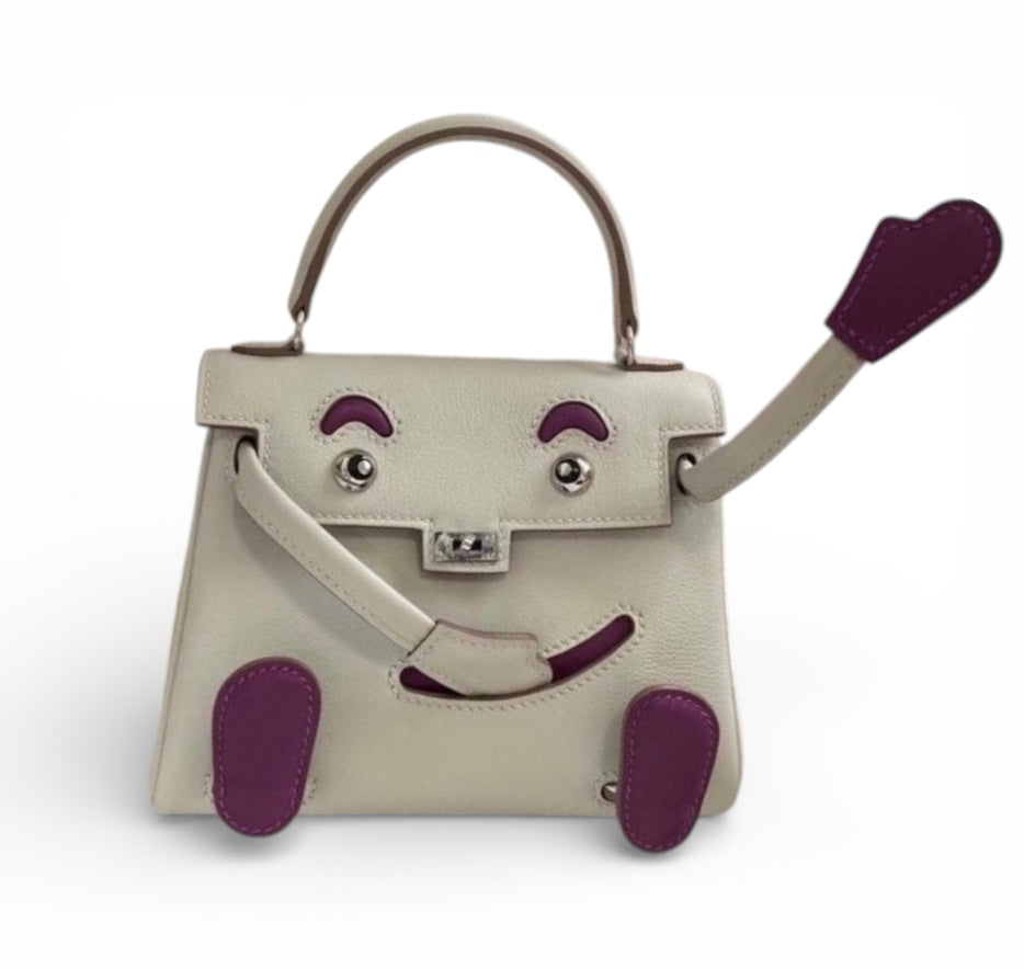 HERMES Kelly Doll Gris Perle/Magnolia Cuir Swift Finition Palladié