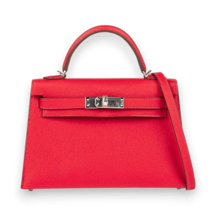 HERMES Kelly 20 Rouge Radieux Cuir Epsom Finition Palladié