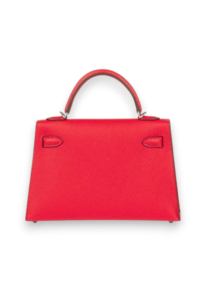 HERMES Kelly 20 Rouge Radieux Epsom Leather Palladium Hardware