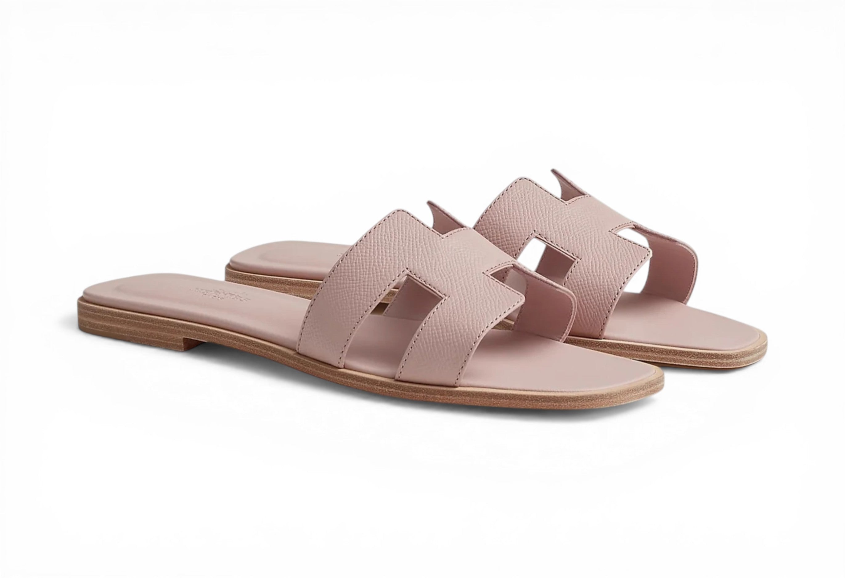 HERMES Oran Sandales Rose Porcelaine Cuir Epsom