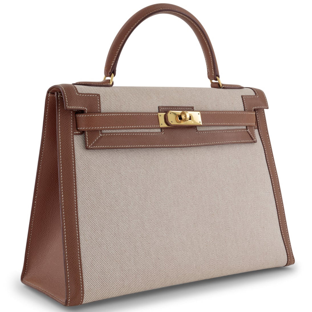 HERMES Kelly 32 Gold Toile Finition Or Jaune