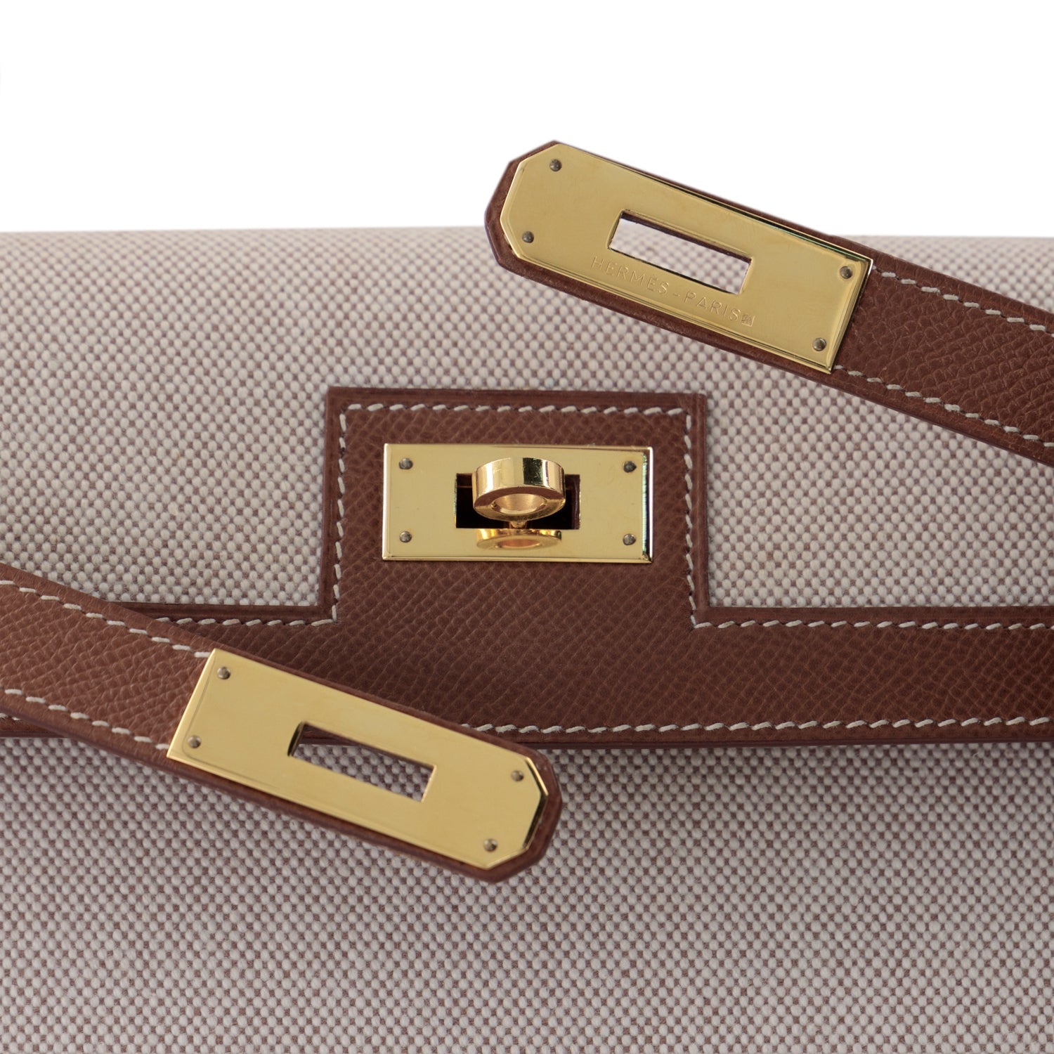 HERMES Kelly 32 Gold Toile Finition Or Jaune