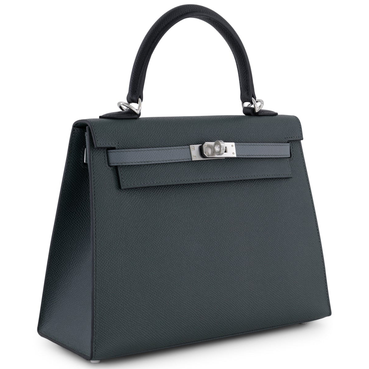 HERMES Kelly 25 Tricolore Vert Mangrove / Vert amande / Noir Cuir Epsom Finition Palladié