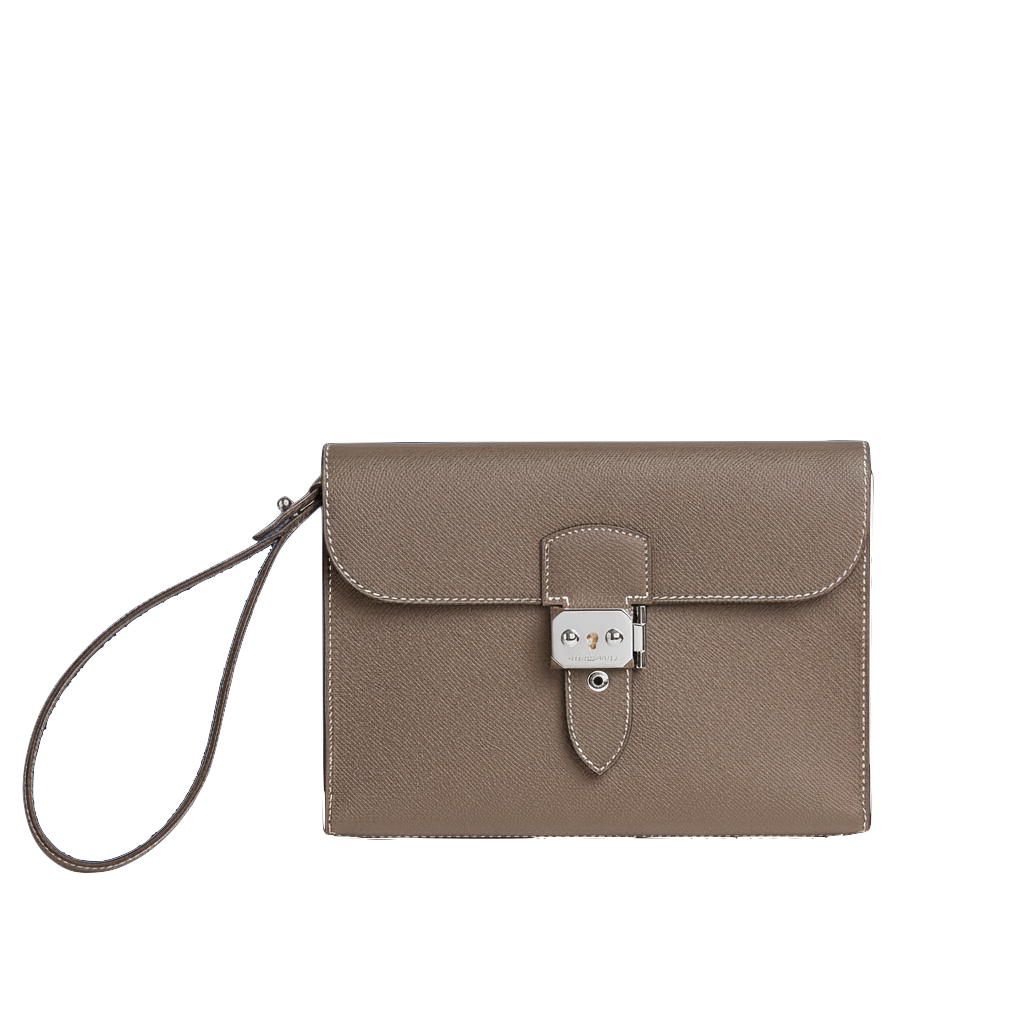 HERMES Sac a Depeche 24 Etoupe Cuir Epsom Finition Palladié