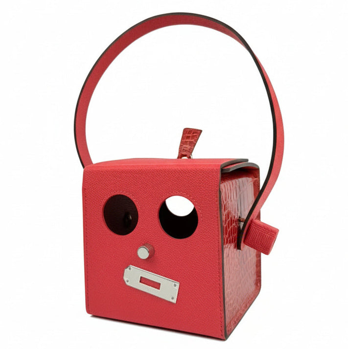 HERMES Minaudiere Robot Cube Rogue de Coeur Cuir Epsom / Alligator Lisse Finition Or Jaune