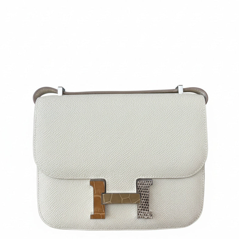 HERMES Constance 18 Craie Epsom Boucle Exotique Finition Palladié