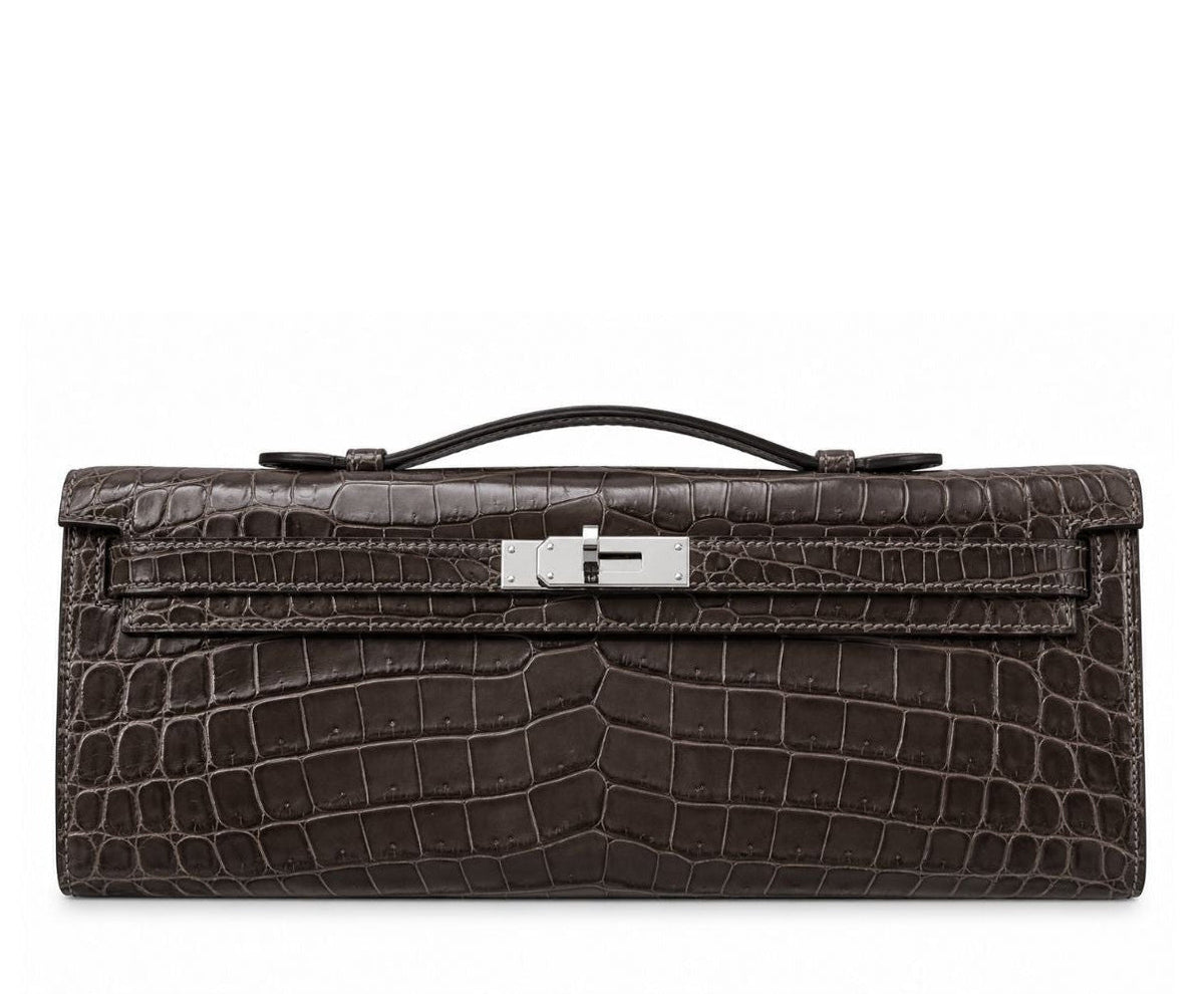HERMÈS KELLY CUT CROCODILE GRAPHITE BRILLANT FINITION PALLADIÉ