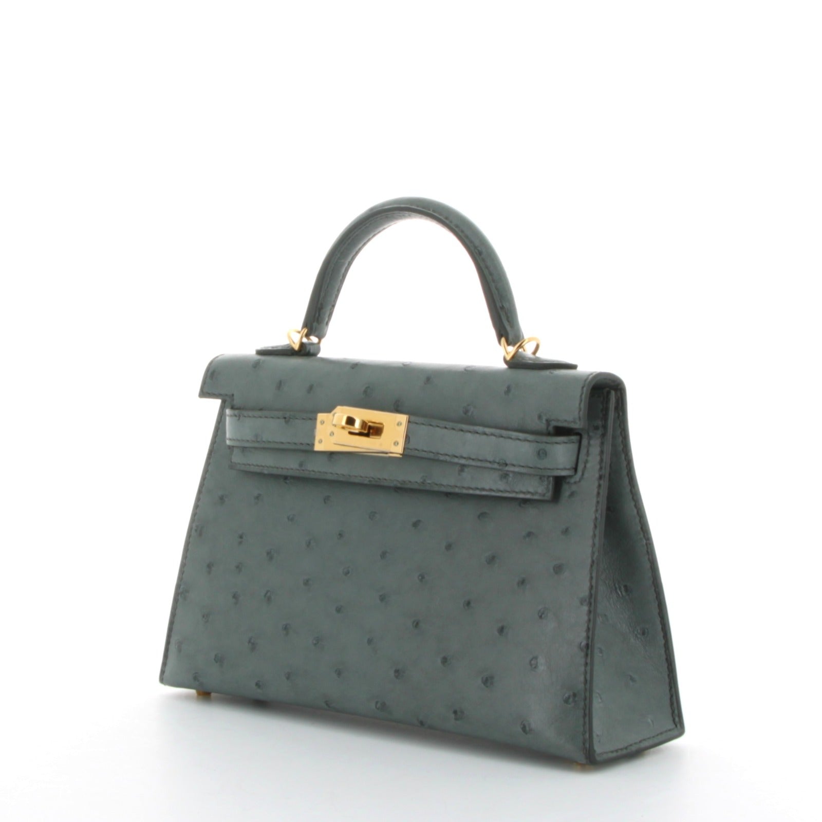 HERMES Kelly 20 Autruche Boréale Vert Amande Finition Or Jaune
