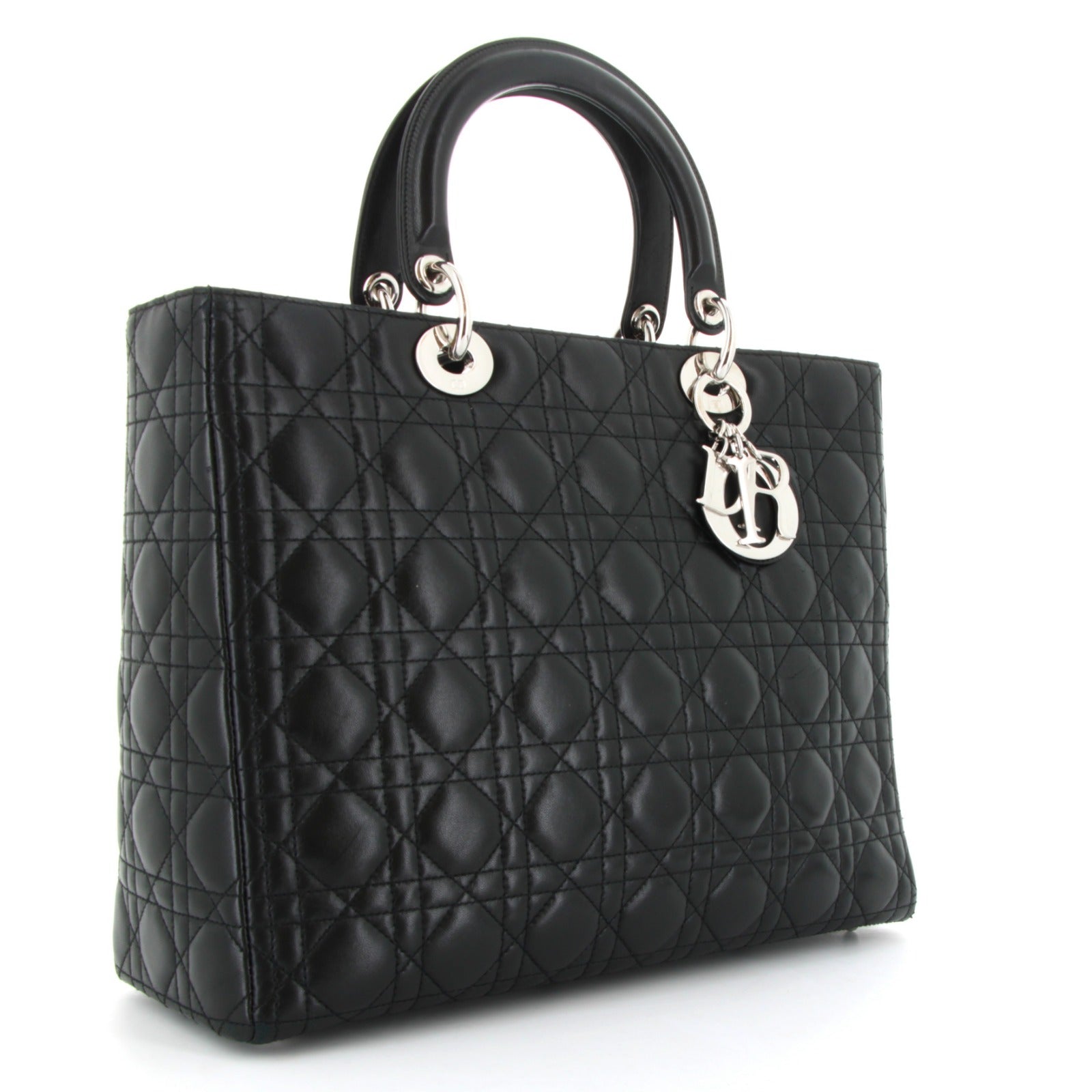 DIOR LADY DIOR EN CUIR FINITION ARGENTÉ