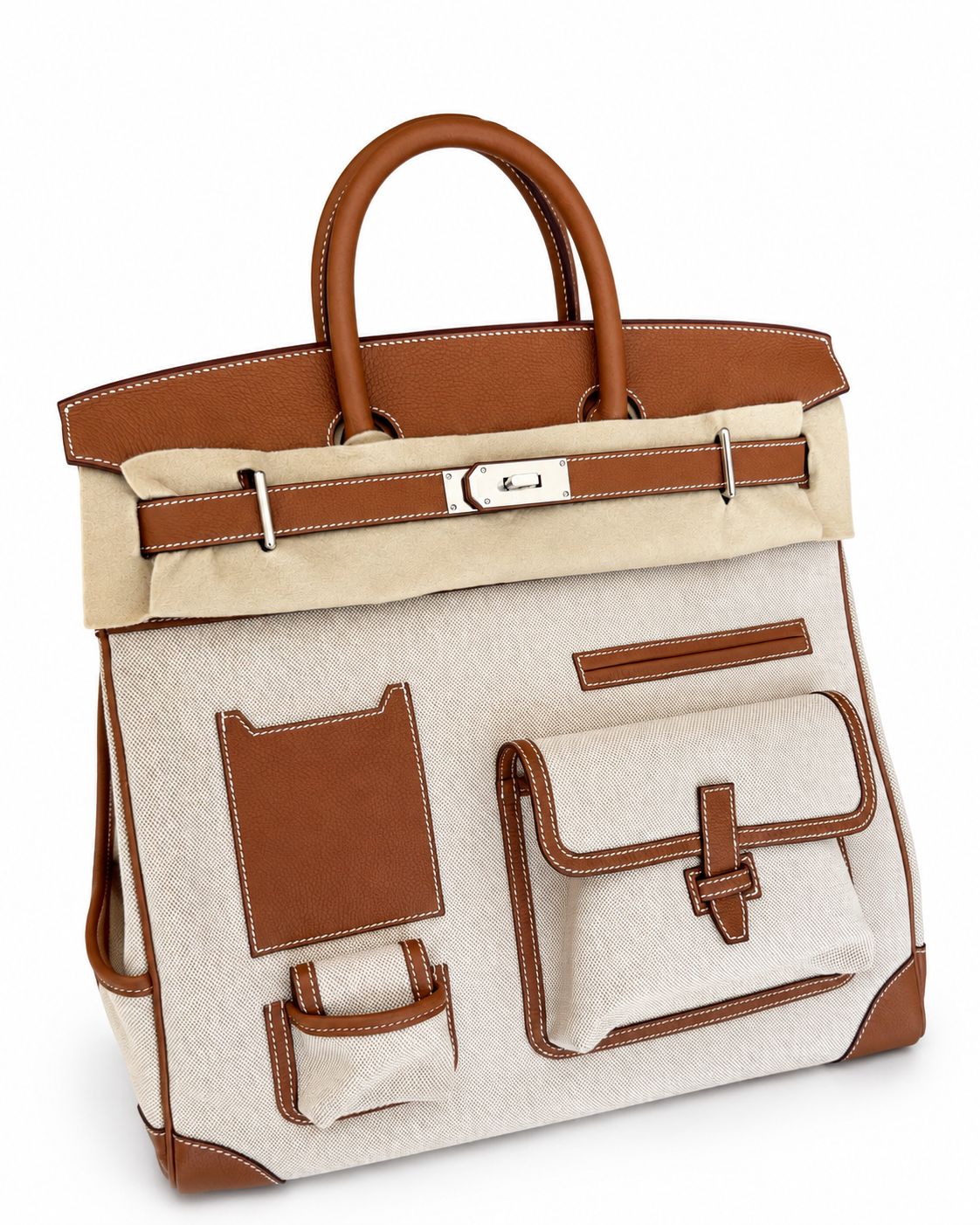 HERMÈS HAC 40 CARGO GOLD TOGO & TOILE FINITION PALLADIÉ ÉDITION LIMITÉE
