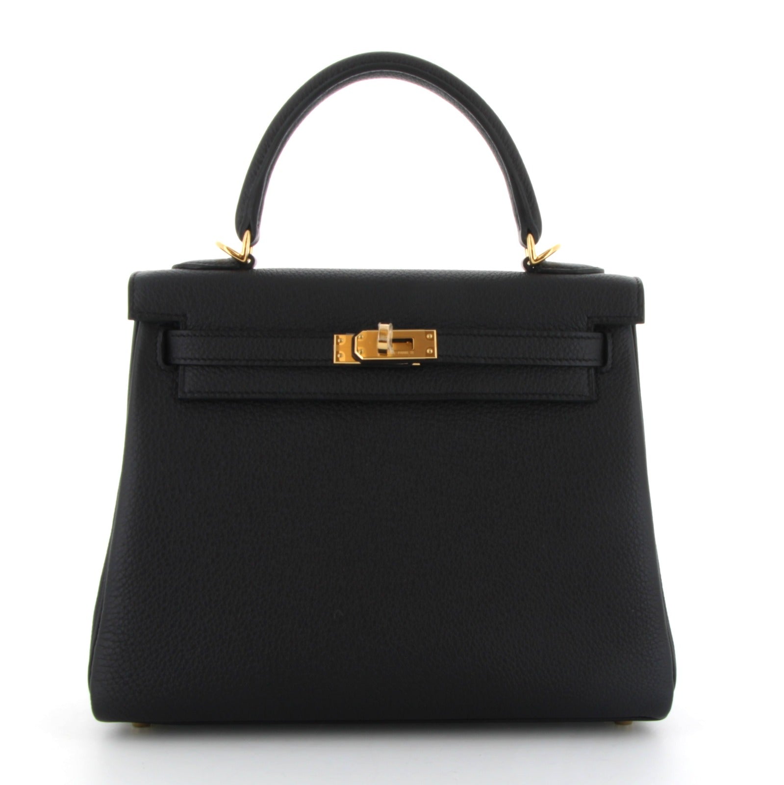 HERMES Kelly 25 Noir Togo Finition Or Jaune