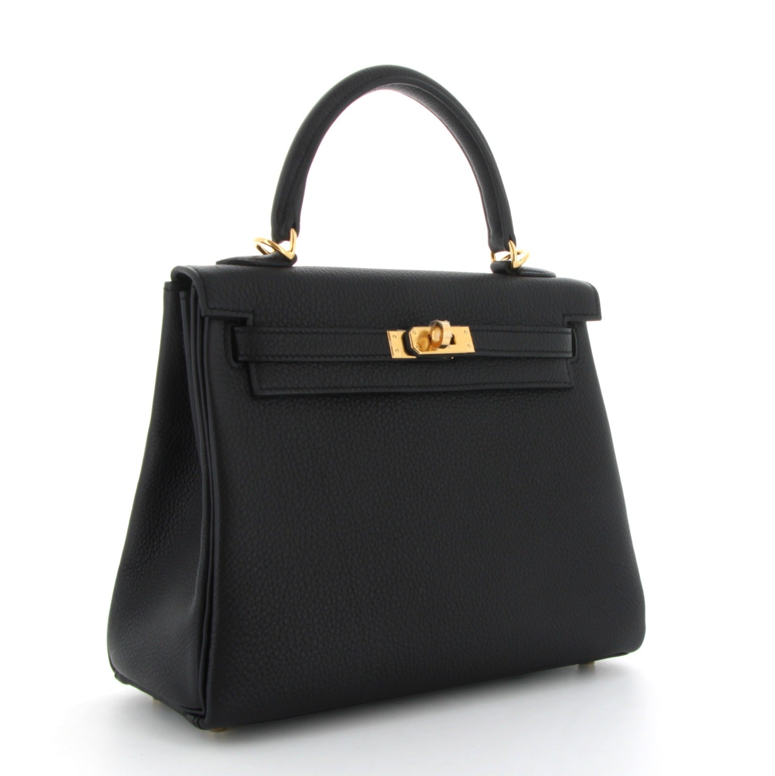 HERMES Kelly 25 Noir Togo Finition Or Jaune