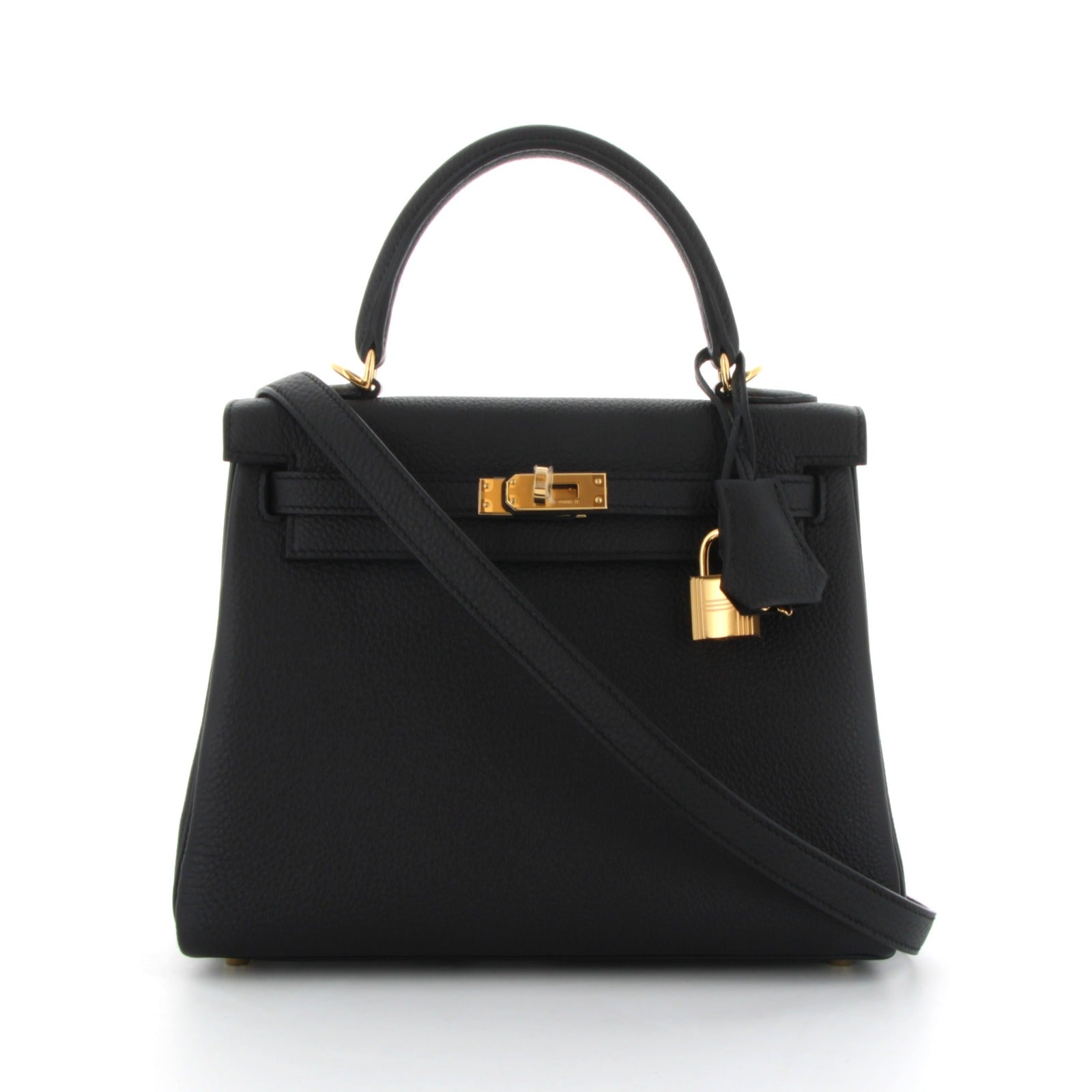 HERMES Kelly 25 Noir Togo Finition Or Jaune