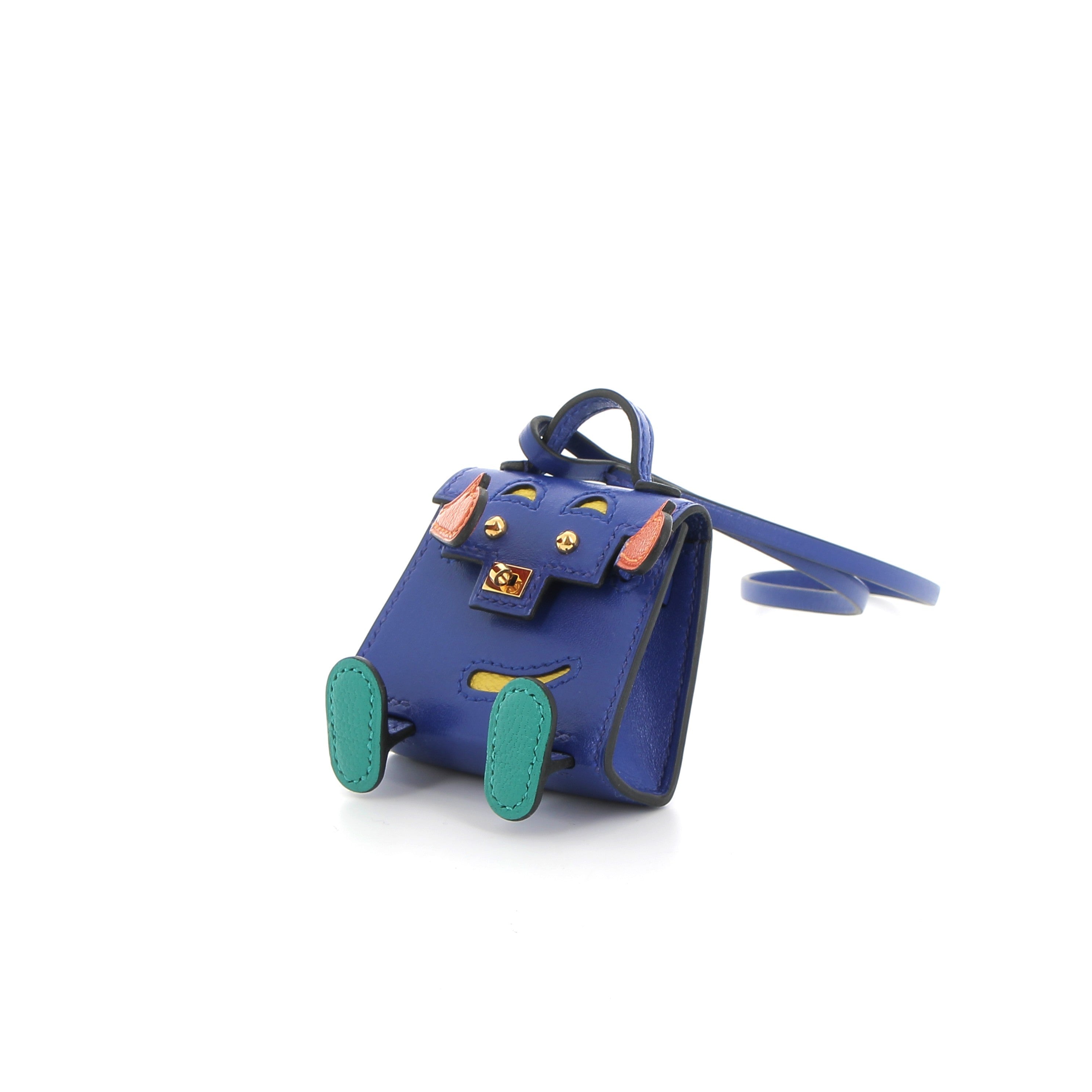 HERMES Charms Kelly Doll Bleu Electric/Feu/Jaune de Naples et Vert Verone