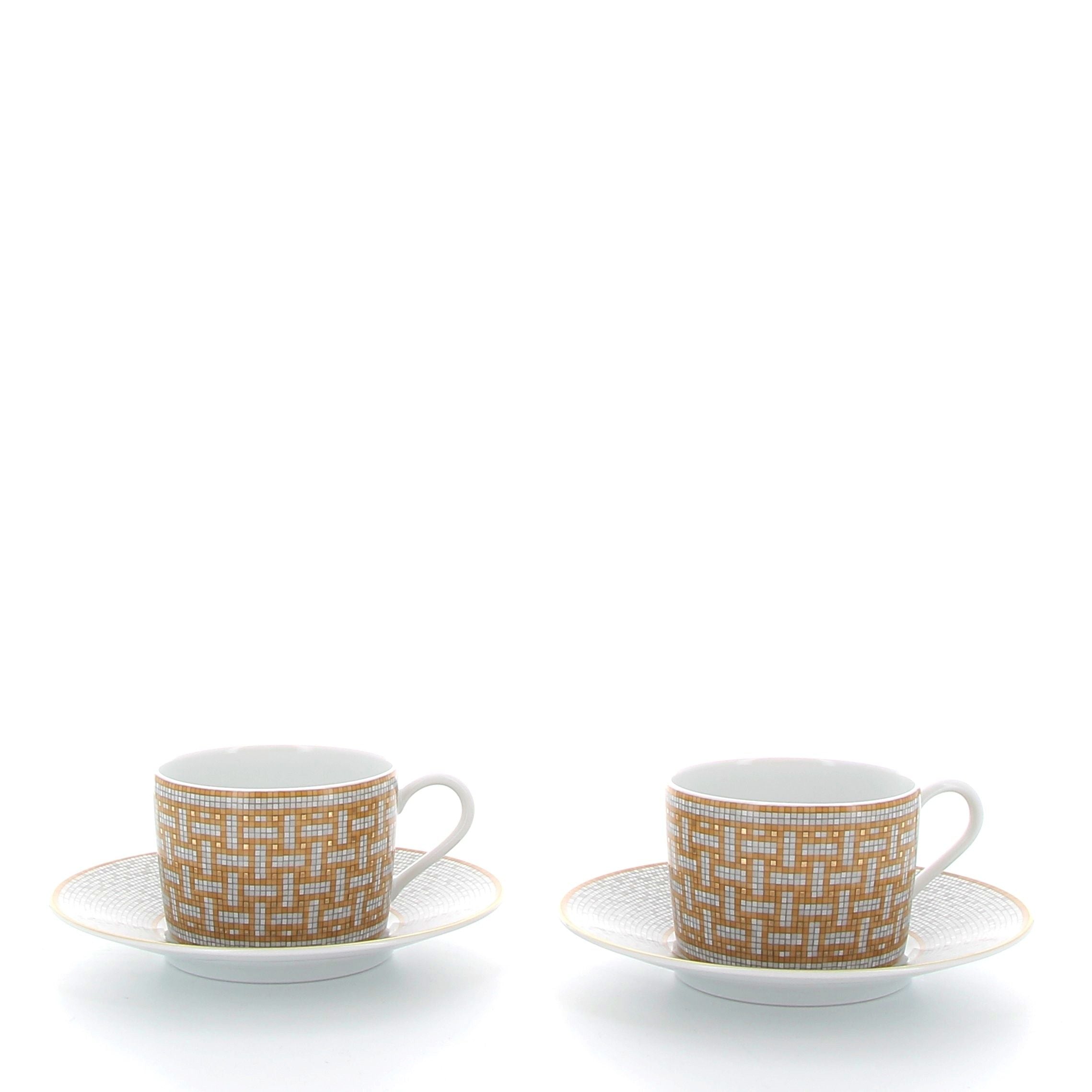 HERMES Tasse à Thé et Soucoupe Mosaïque Or