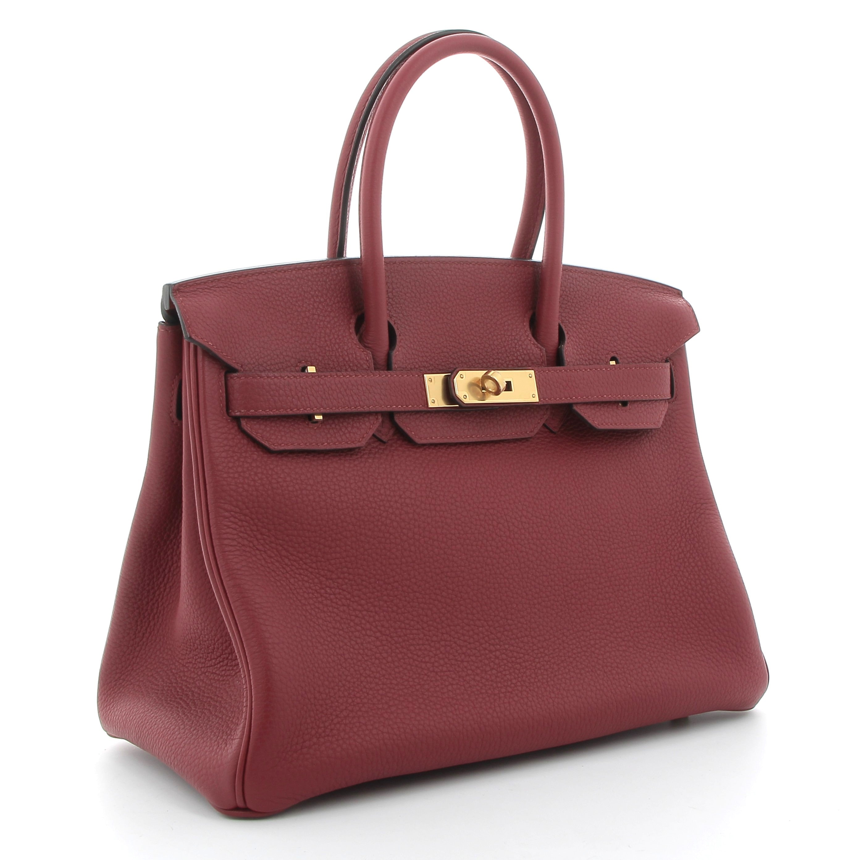 HERMES Birkin 30 Rouge Grenat Cuir Togo Finition Or Jaune