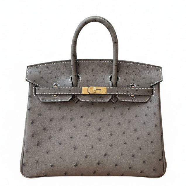 HERMES Birkin 25 HSS Gris Tourterelle Verso Nata Autruche Finition Or Rose