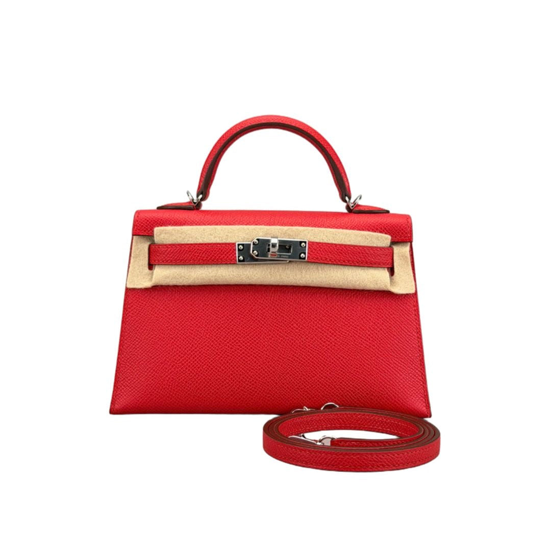 HERMES Kelly 20 Rouge Radieux Epsom Finition Palladié