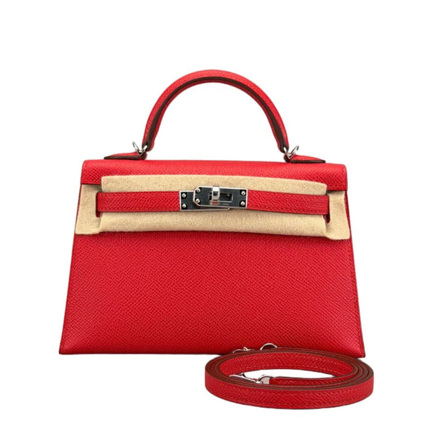 HERMES Kelly 20 Rouge Radieux Cuir Epsom Finition Palladié