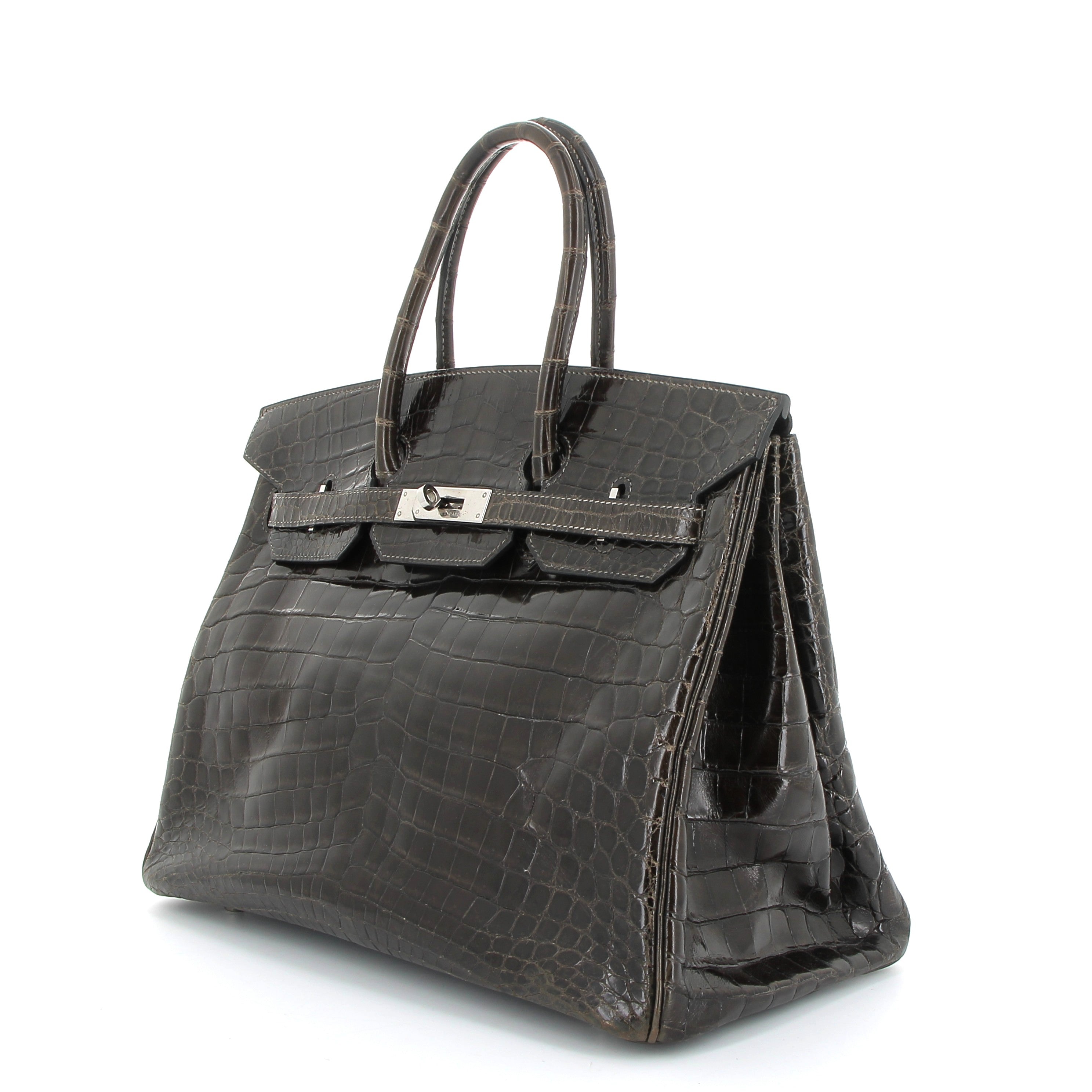 HERMES Birkin 35 Crocodile Niloticus Gris Elephant Finition Palladié